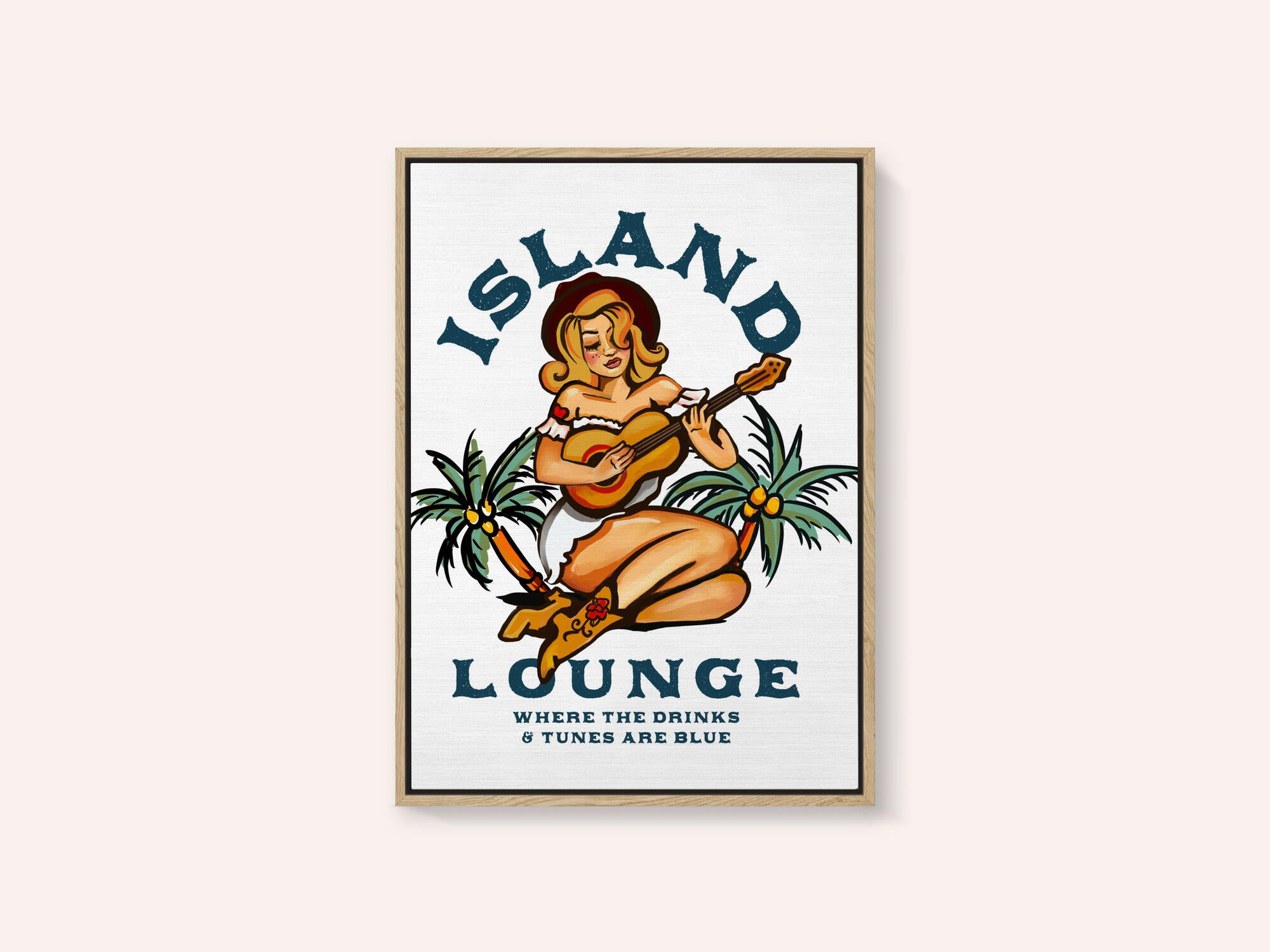 Island Lounge Tropical Pin Up Girl Playing Guitar