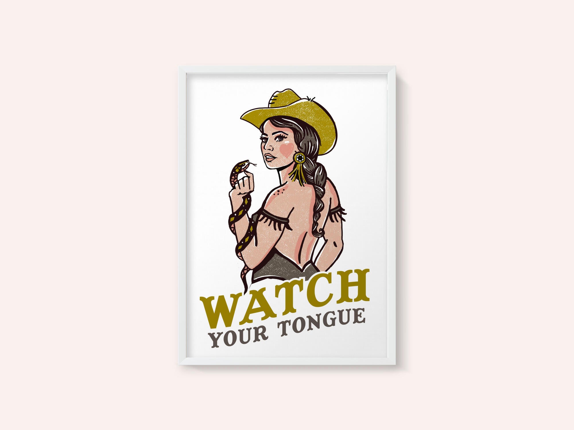 Watch Your Tongue Badass Pin-Up Cowgirl &amp; Rattlesnake