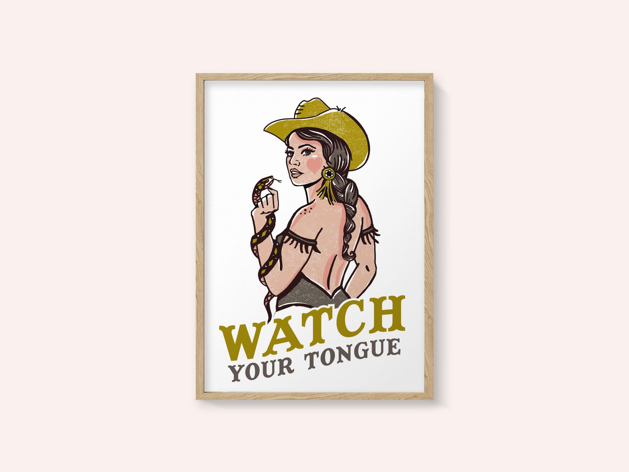 Watch Your Tongue Badass Pin-Up Cowgirl &amp; Rattlesnake
