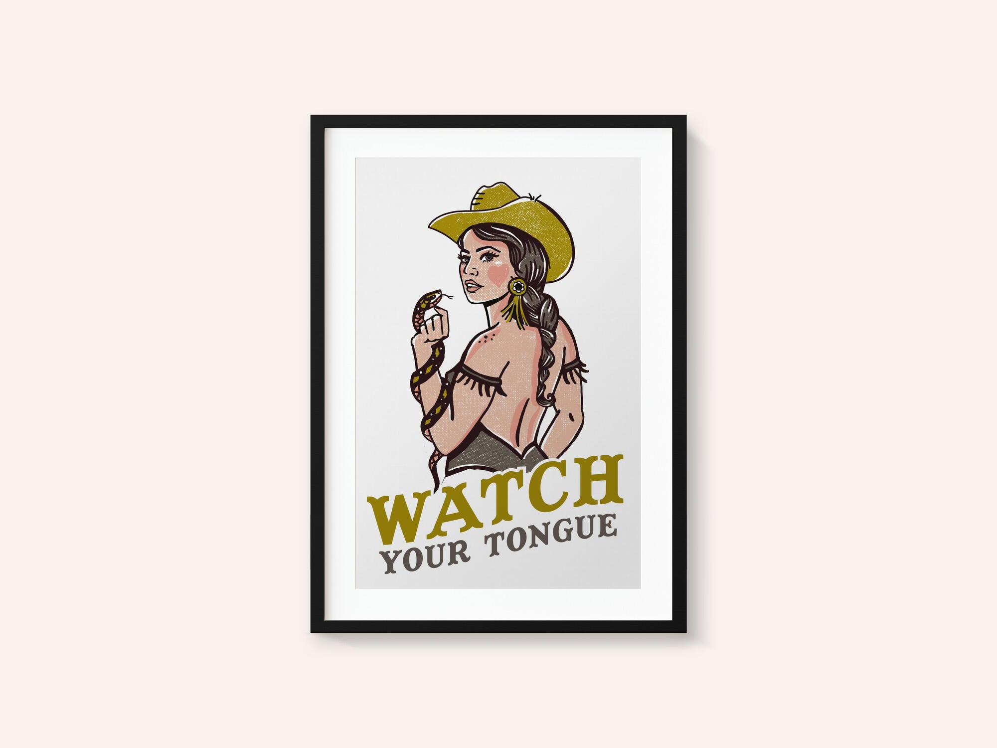 Watch Your Tongue Badass Pin-Up Cowgirl &amp; Rattlesnake