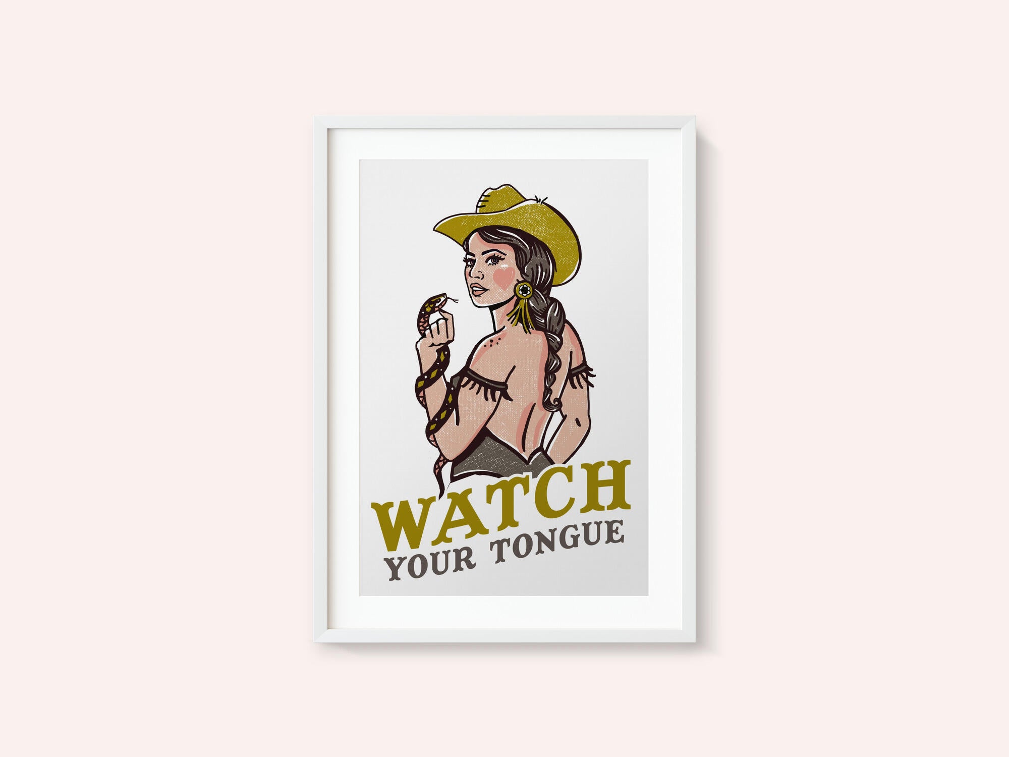 Watch Your Tongue Badass Pin-Up Cowgirl &amp; Rattlesnake