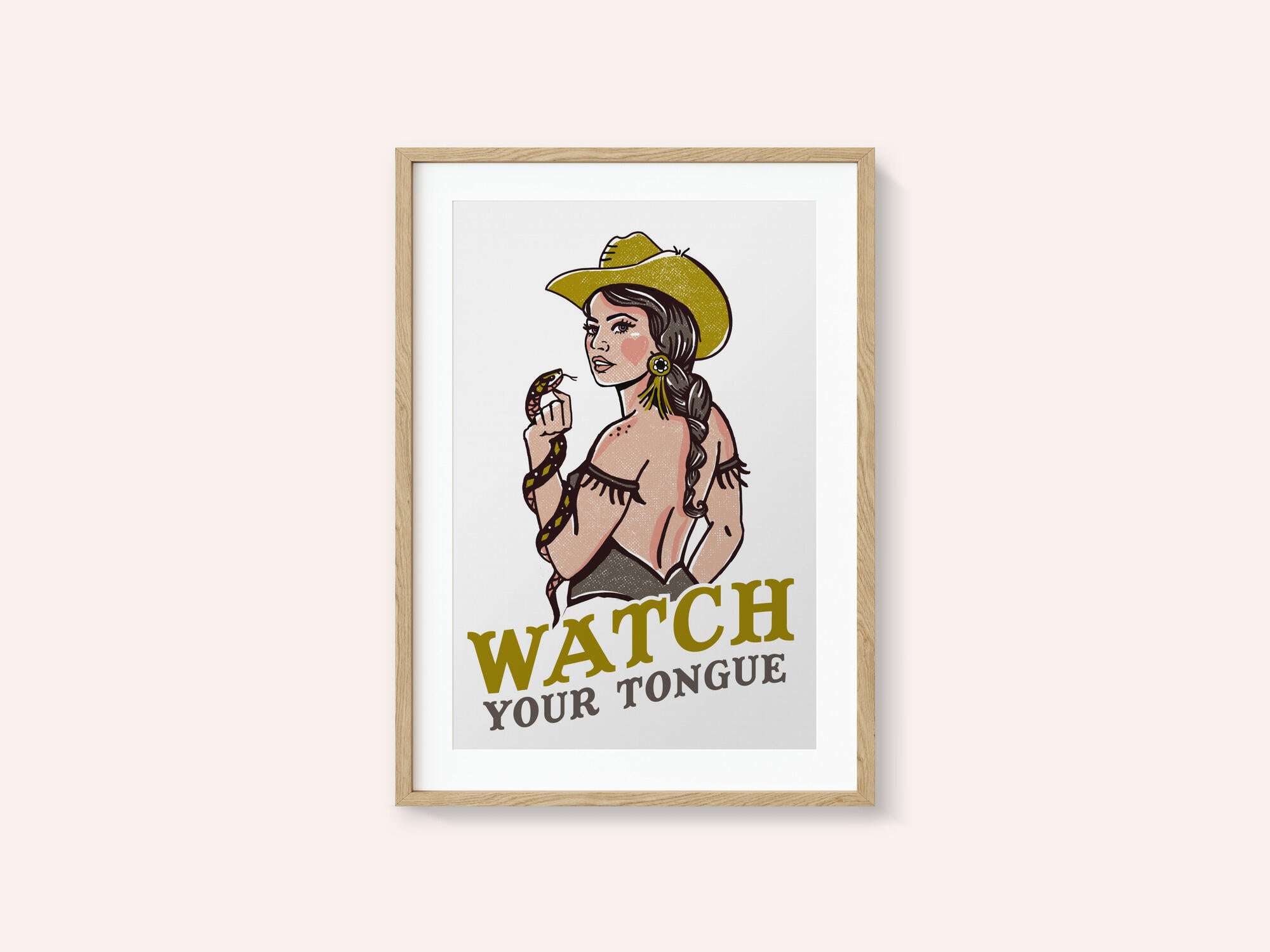 Watch Your Tongue Badass Pin-Up Cowgirl &amp; Rattlesnake