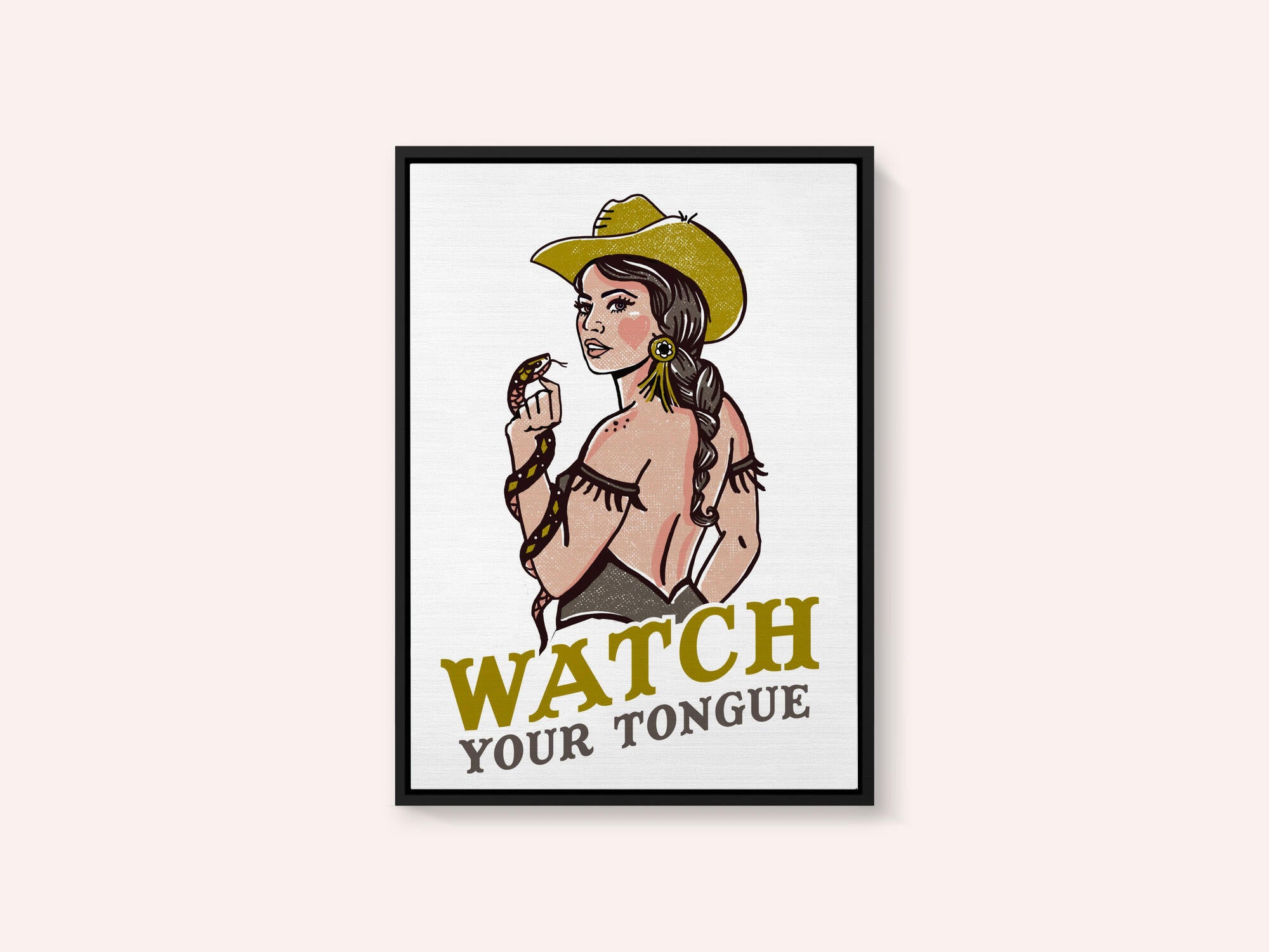 Watch Your Tongue Badass Pin-Up Cowgirl &amp; Rattlesnake
