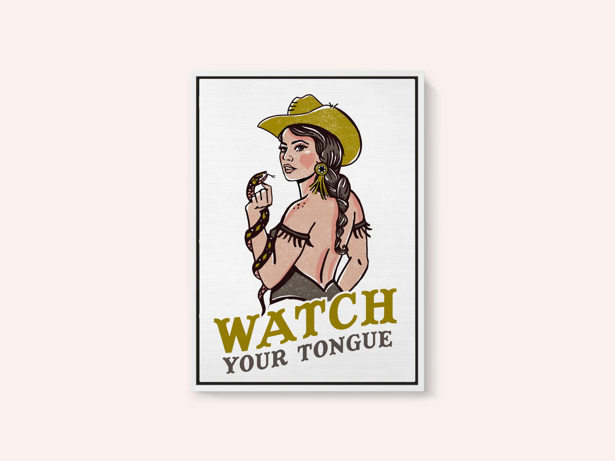 Watch Your Tongue Badass Pin-Up Cowgirl &amp; Rattlesnake