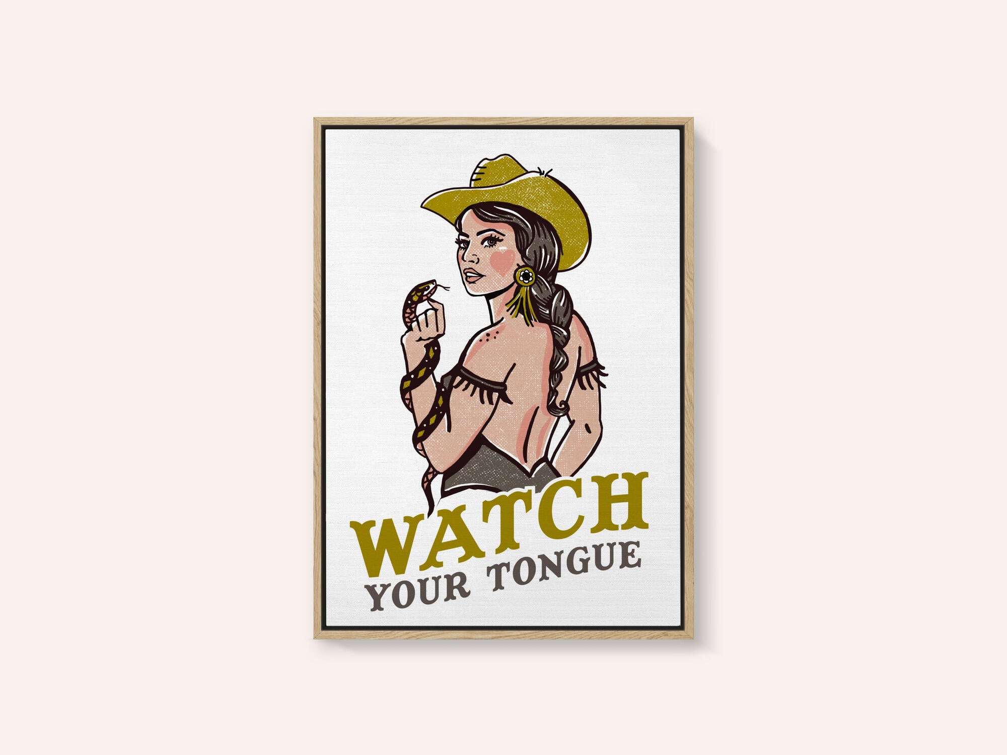 Watch Your Tongue Badass Pin-Up Cowgirl &amp; Rattlesnake