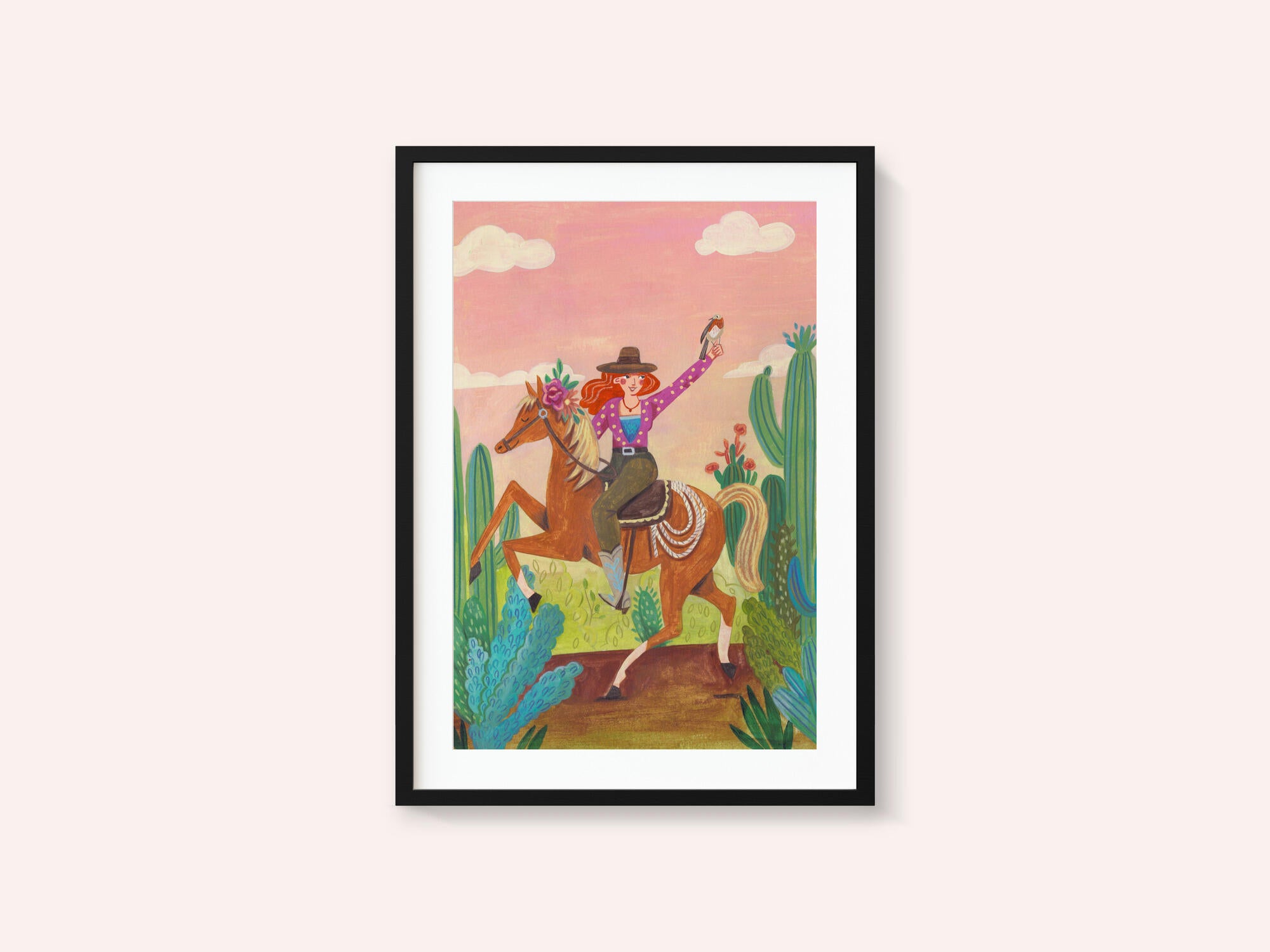 Cowgirl on horse in the desert