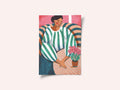 Woman in stripes in thought