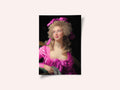 Woman in a Vibrant Pink Gown and Ribbon