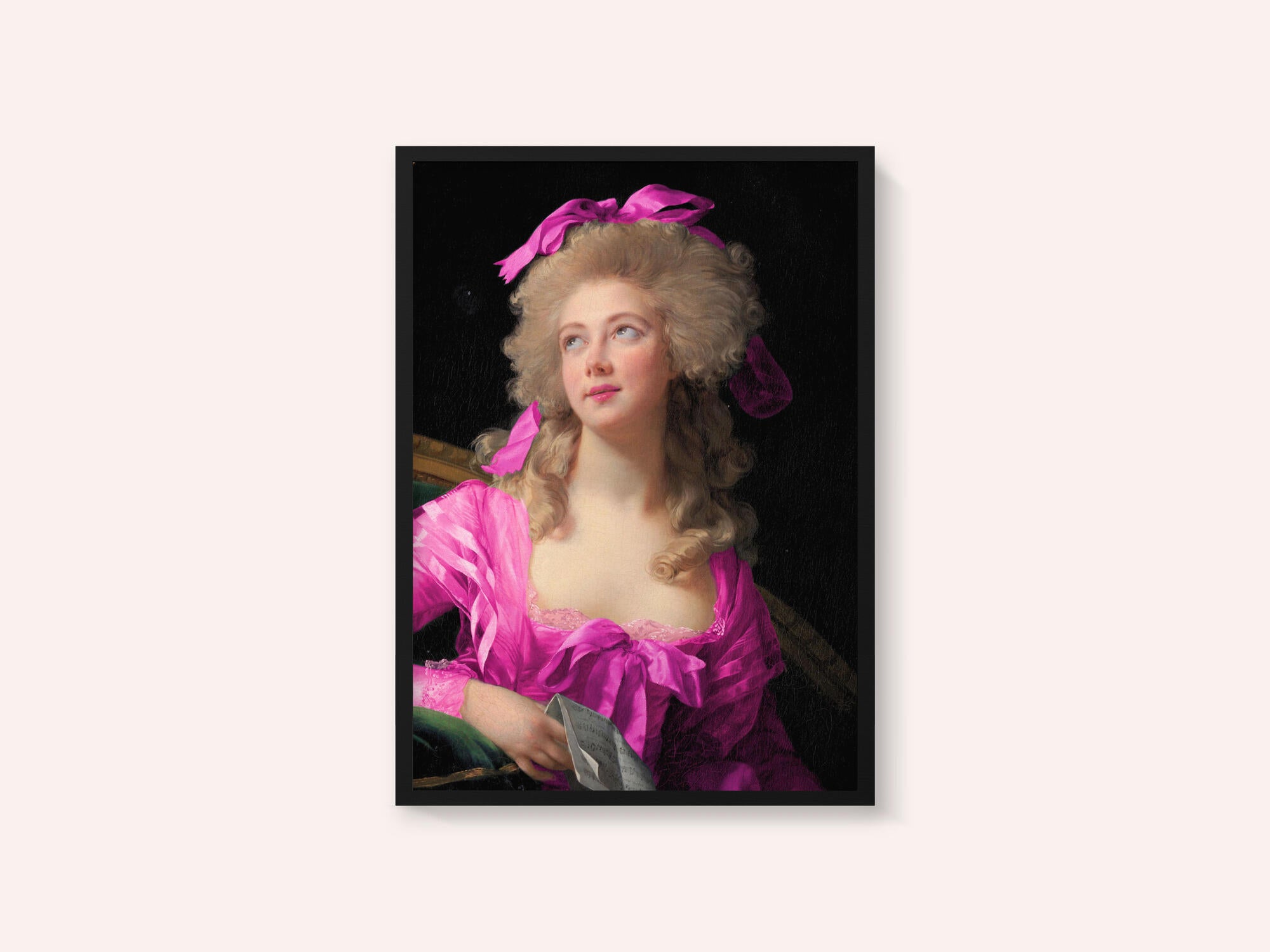 Woman in a Vibrant Pink Gown and Ribbon