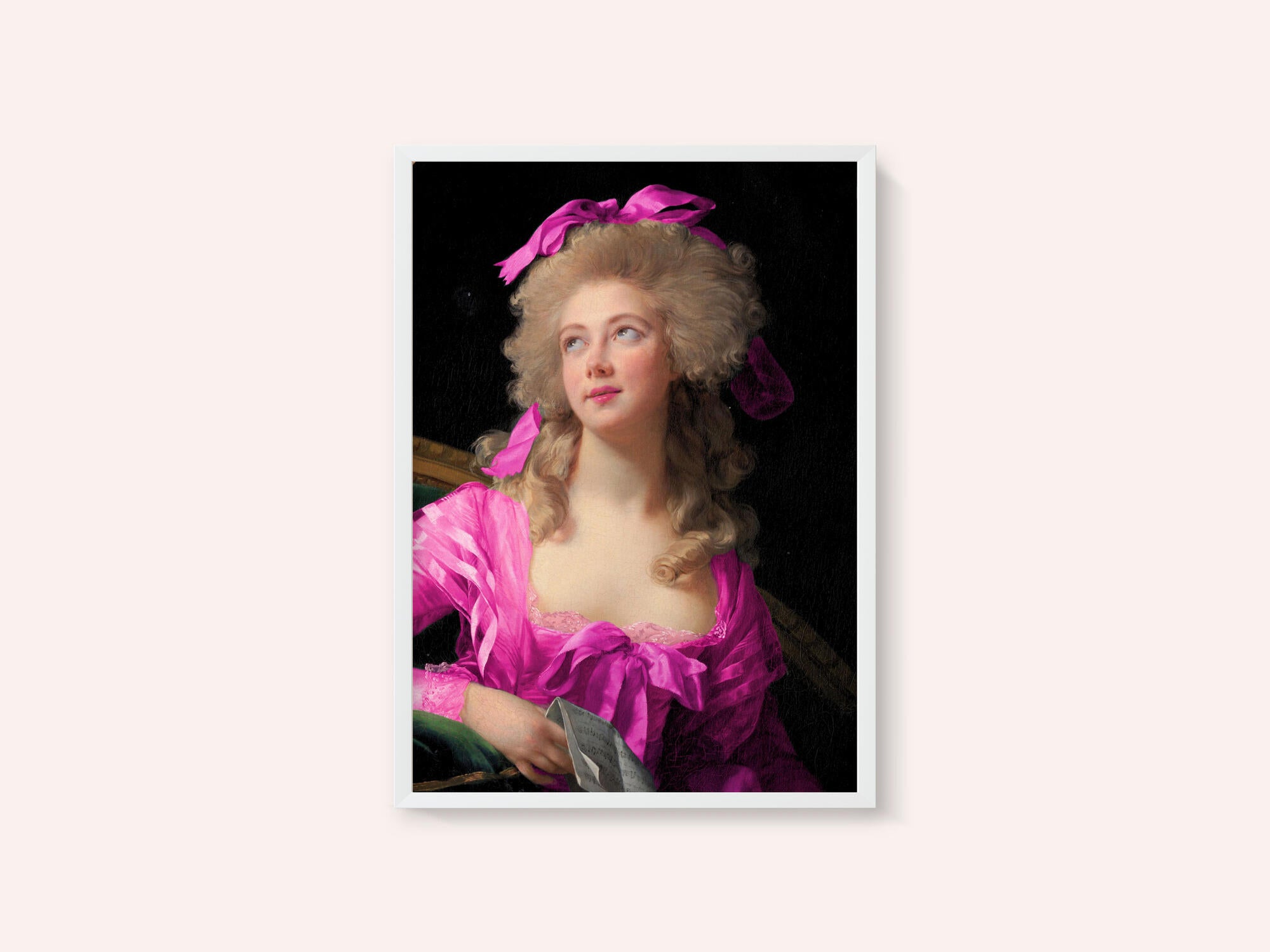 Woman in a Vibrant Pink Gown and Ribbon