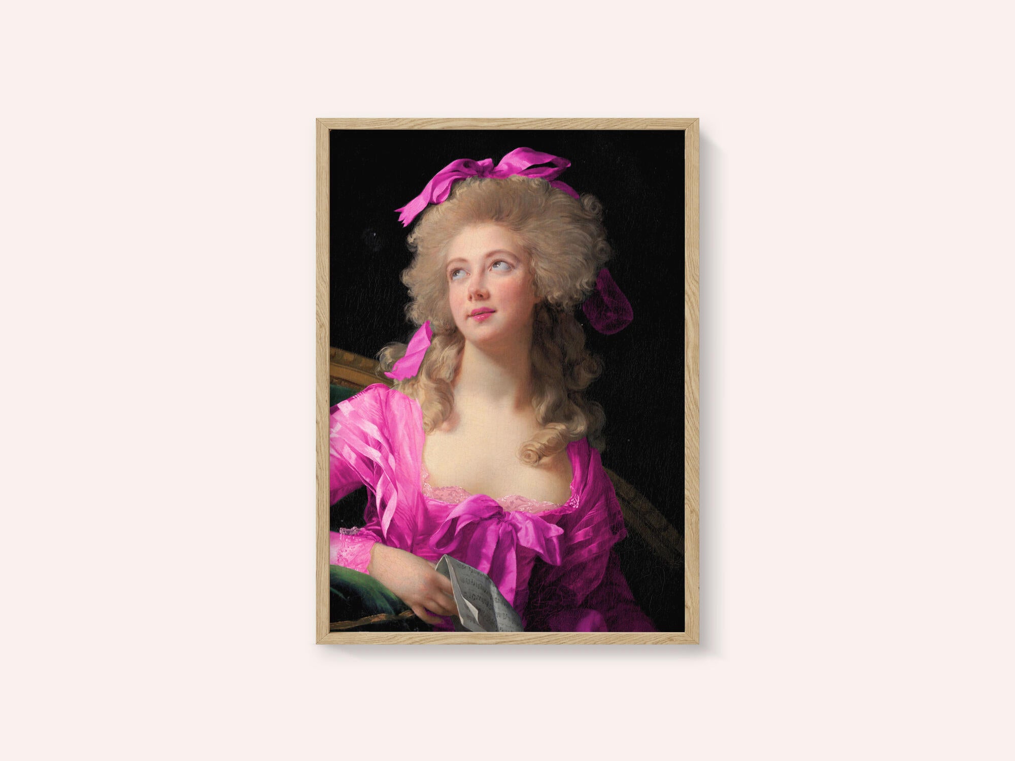 Woman in a Vibrant Pink Gown and Ribbon