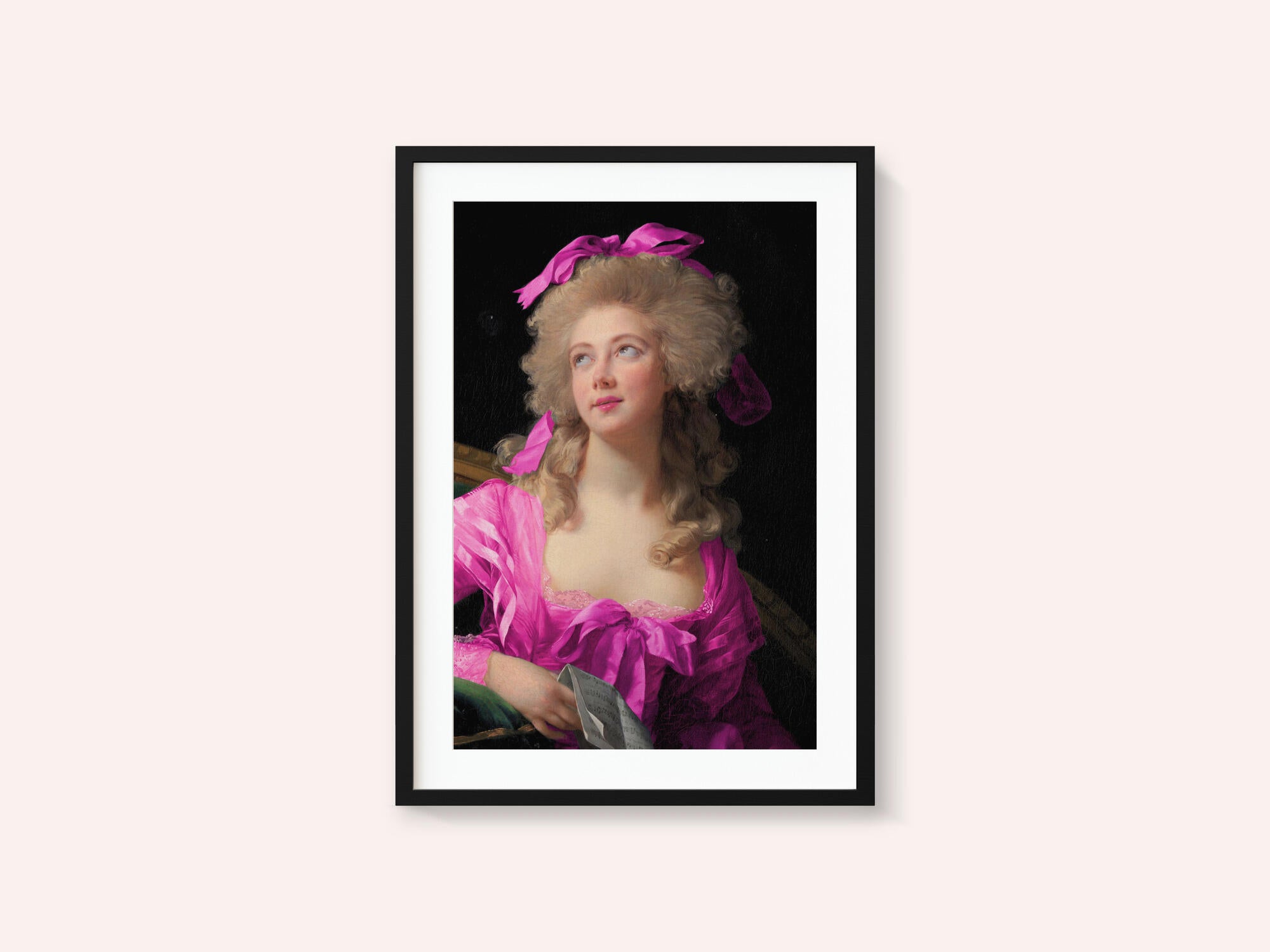 Woman in a Vibrant Pink Gown and Ribbon