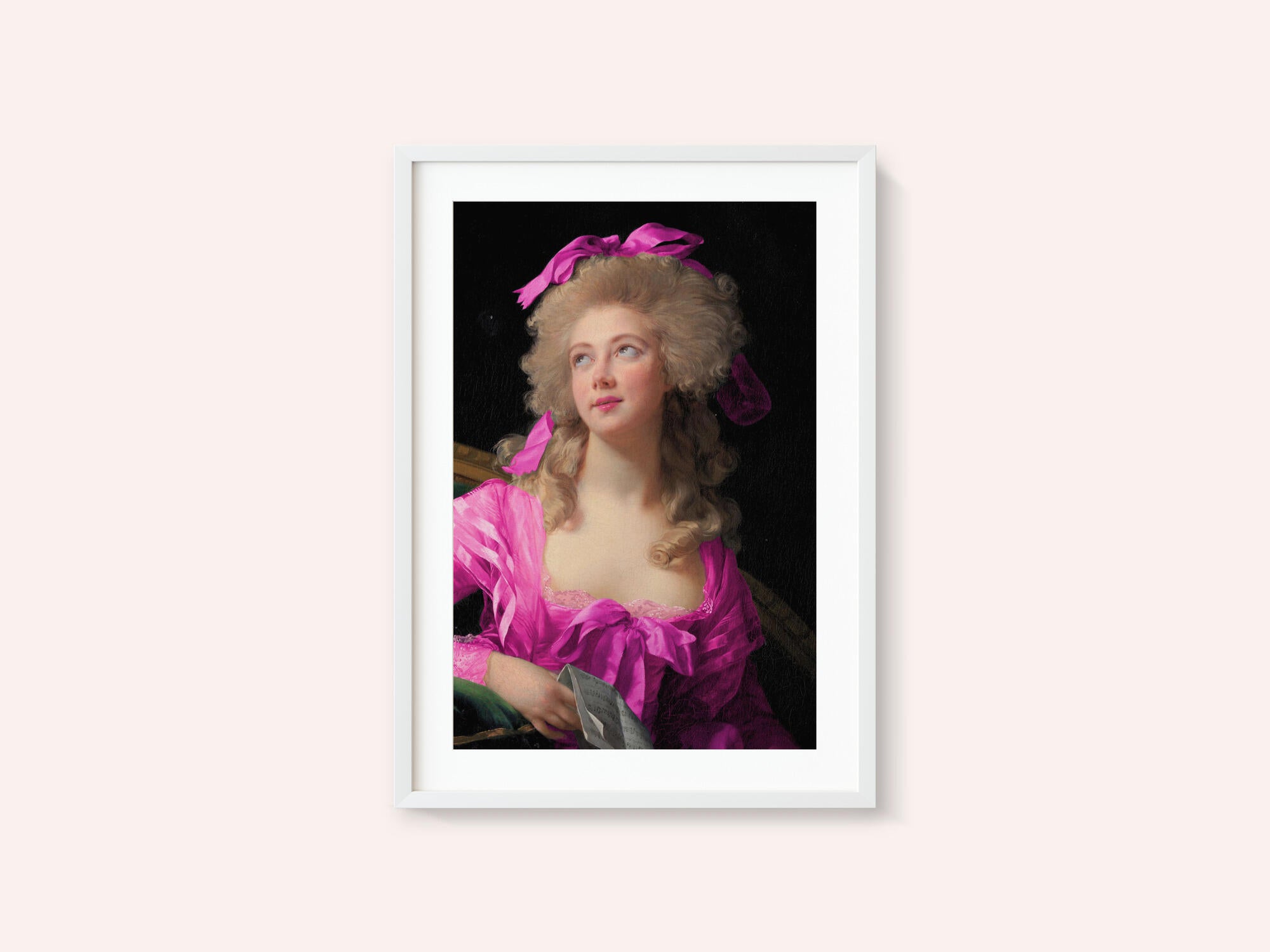 Woman in a Vibrant Pink Gown and Ribbon