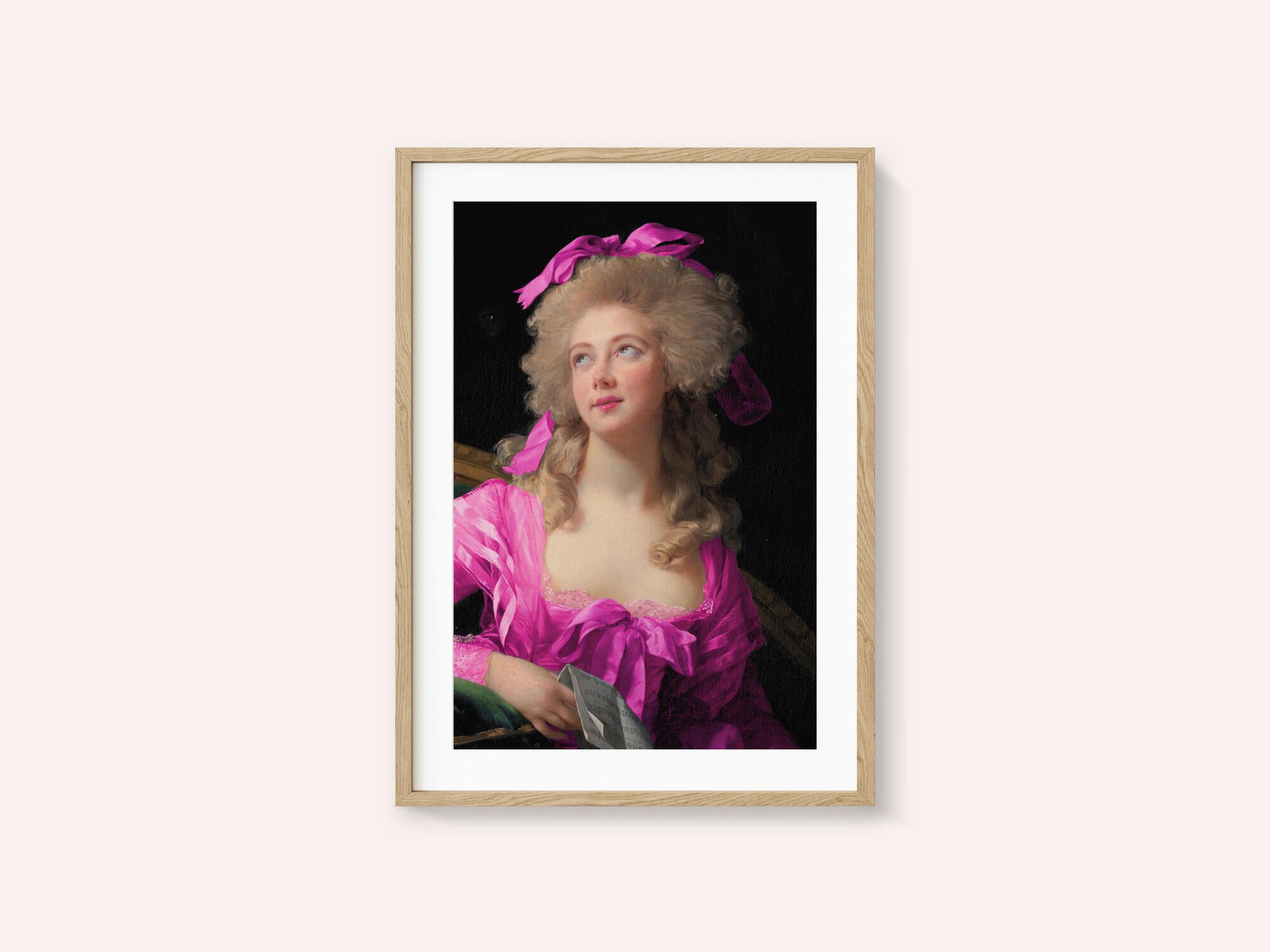 Woman in a Vibrant Pink Gown and Ribbon