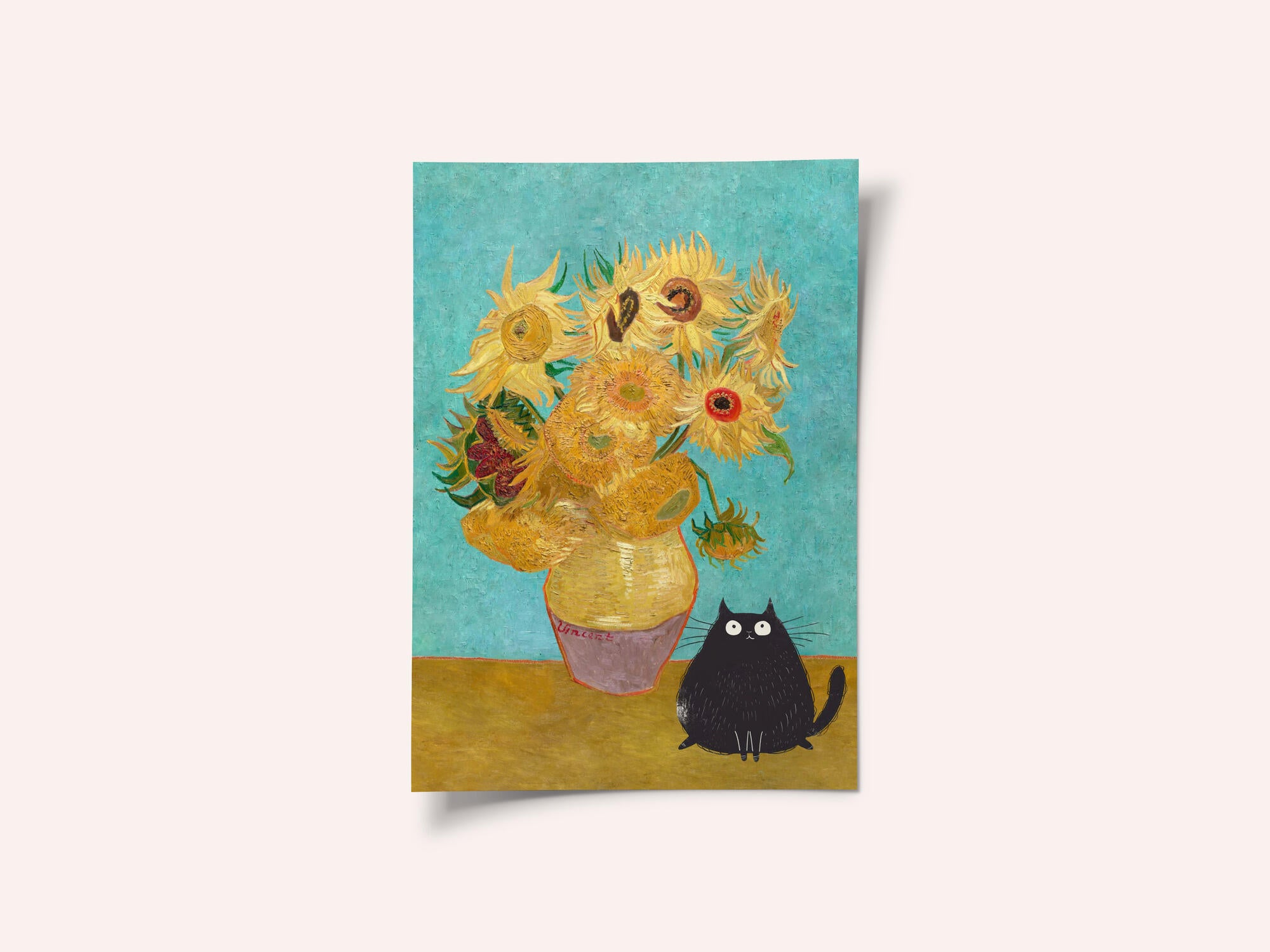 Sunflowers And Cat