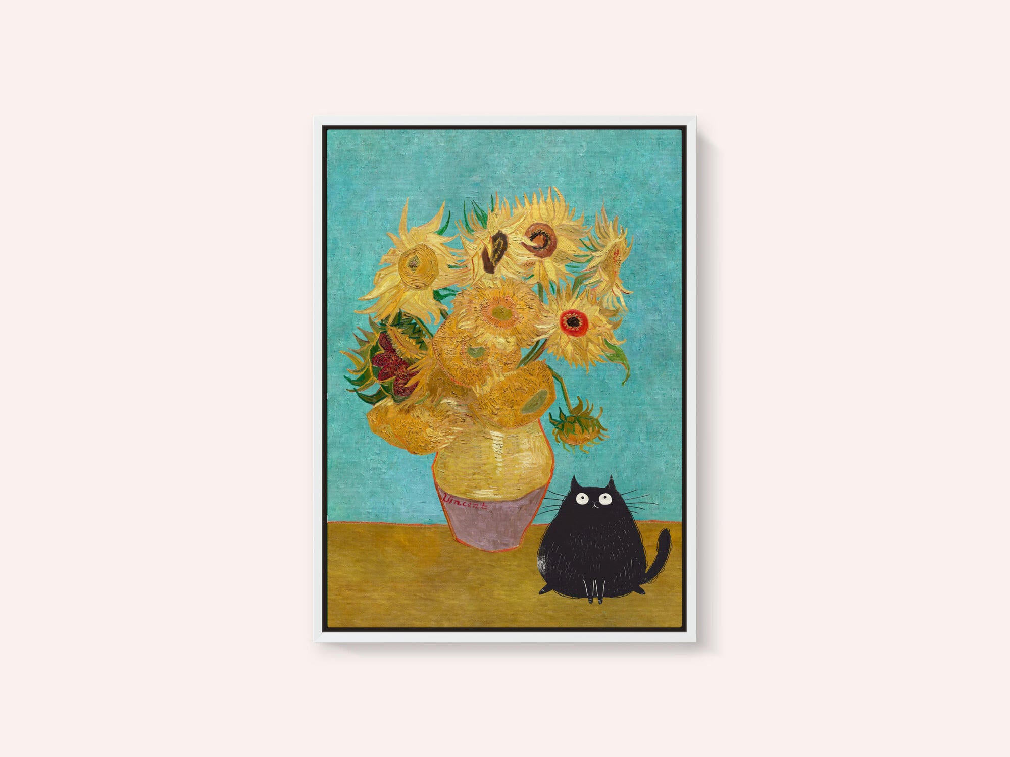 Sunflowers And Cat
