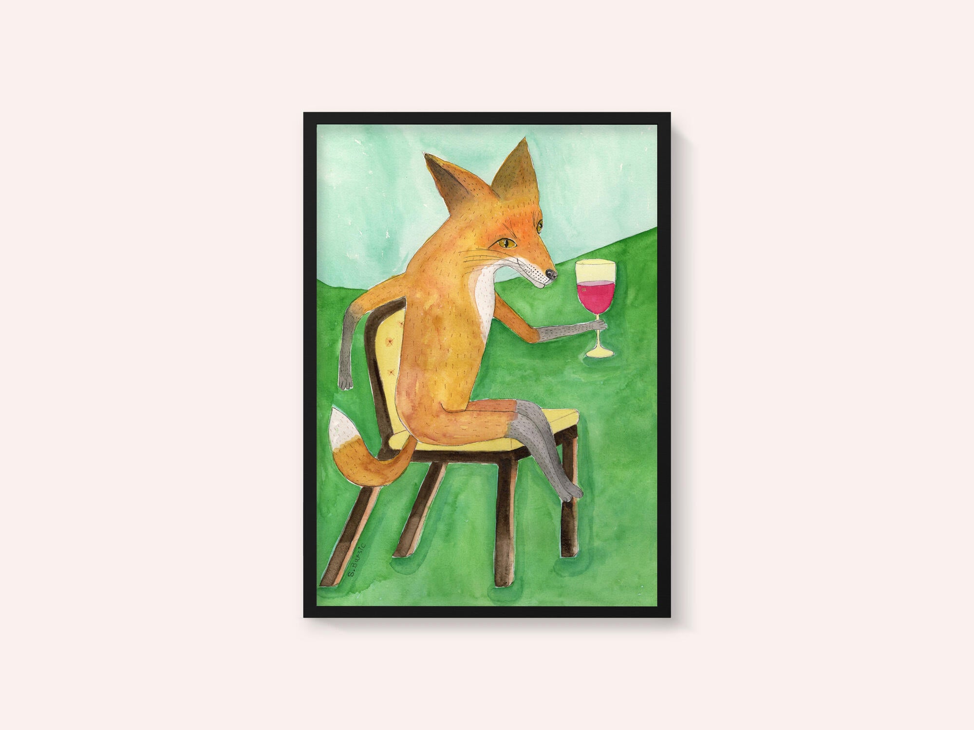 Mr. Fox drinking red wine