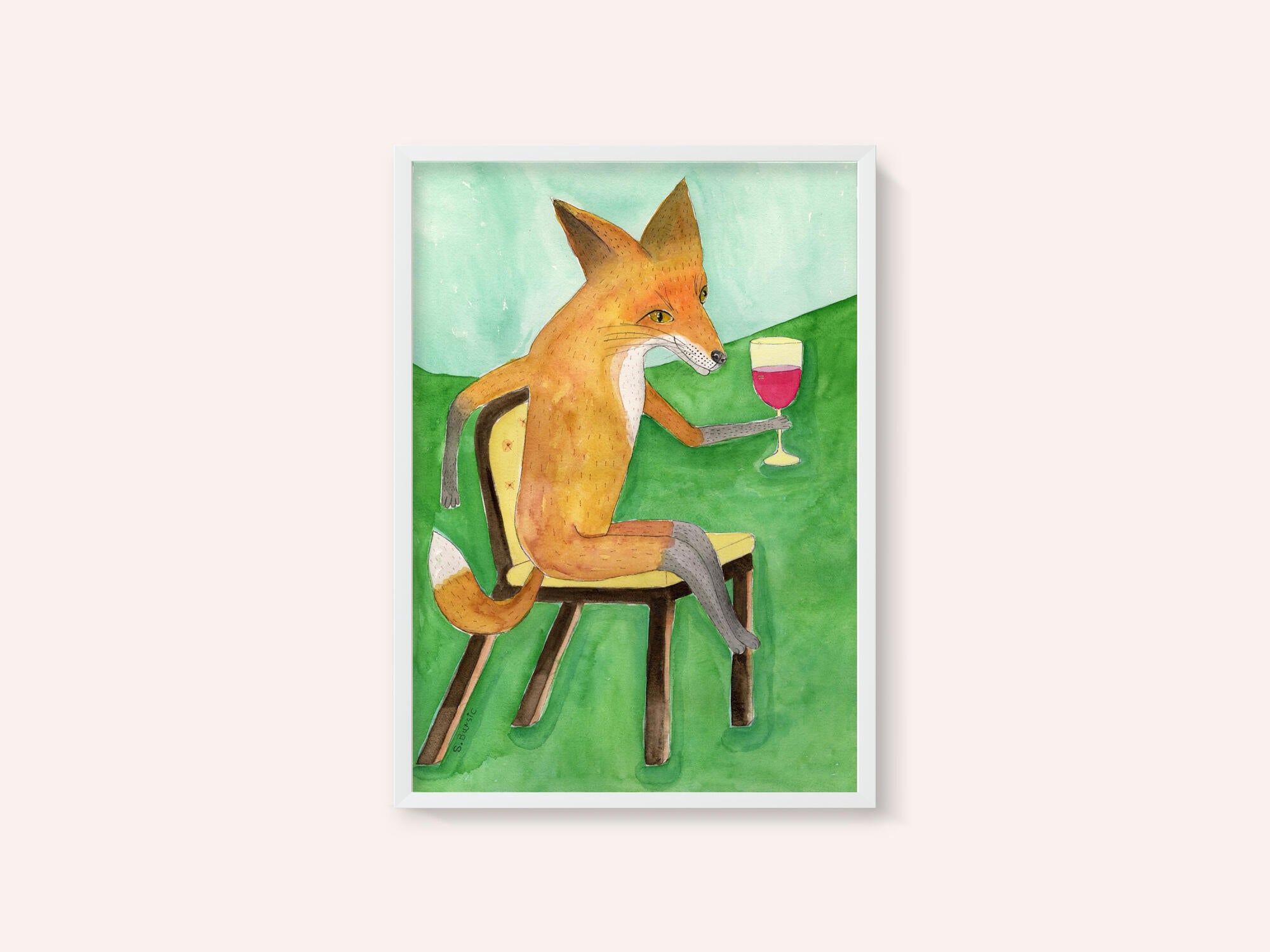Mr. Fox drinking red wine