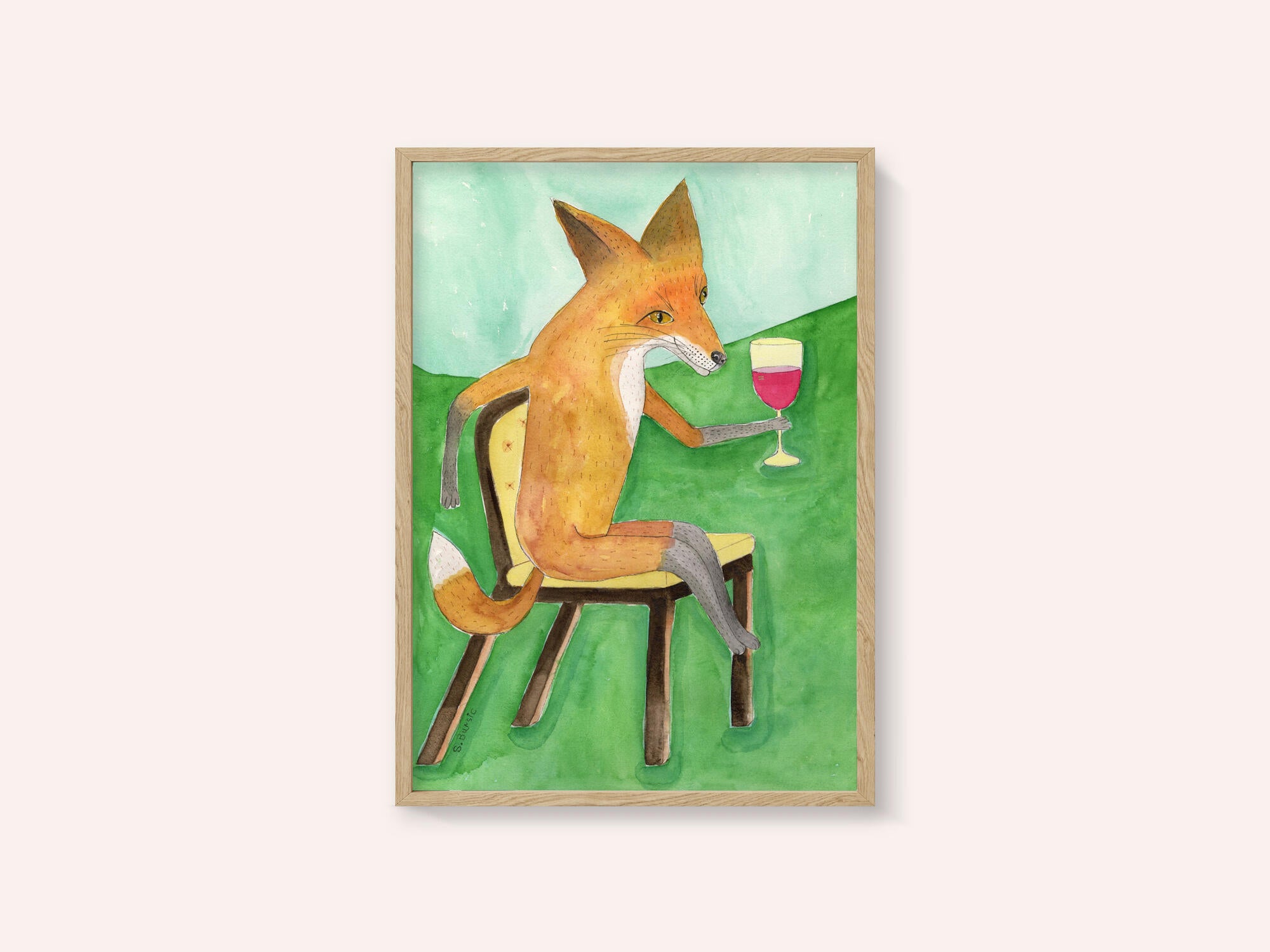 Mr. Fox drinking red wine