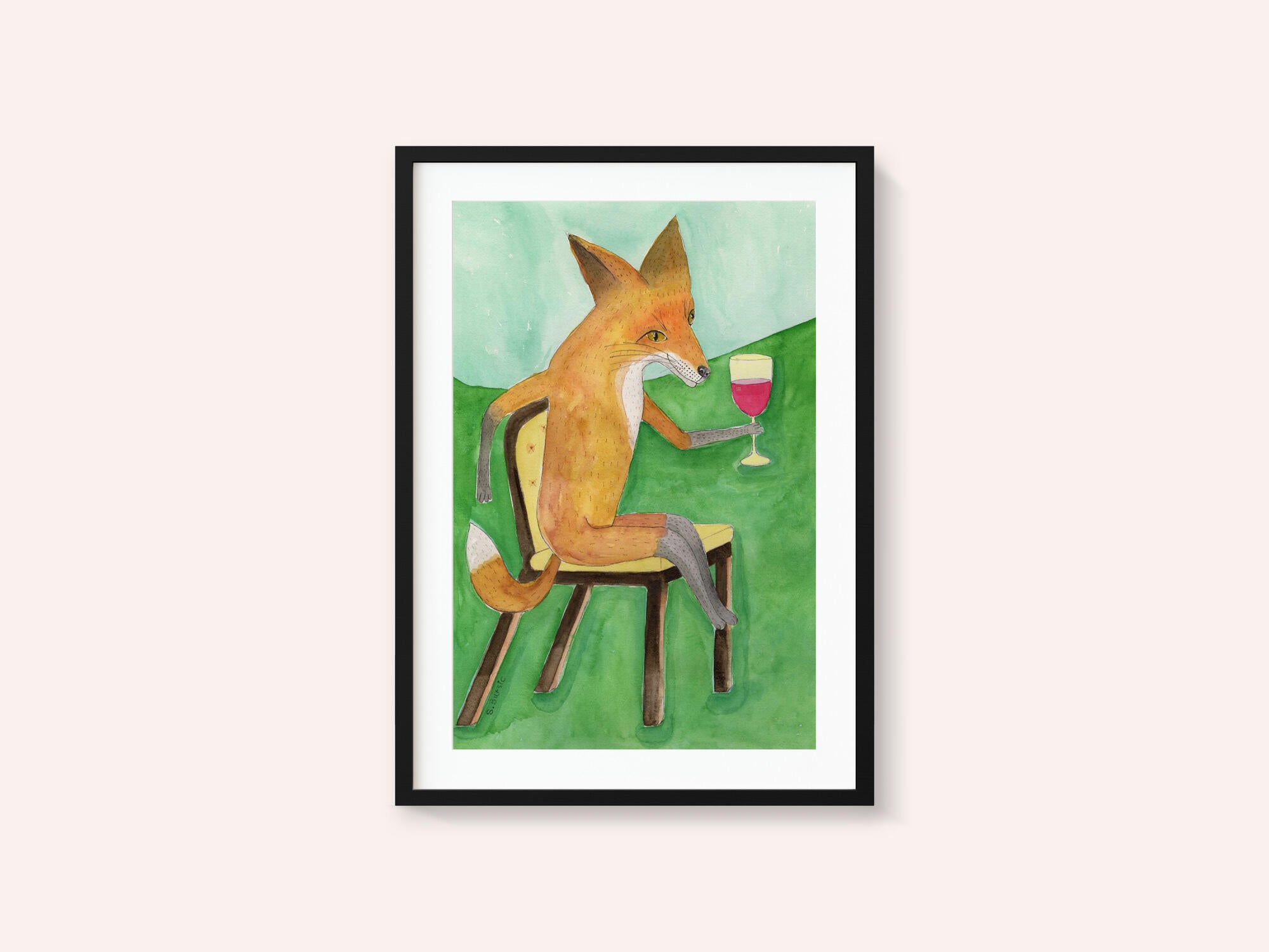 Mr. Fox drinking red wine