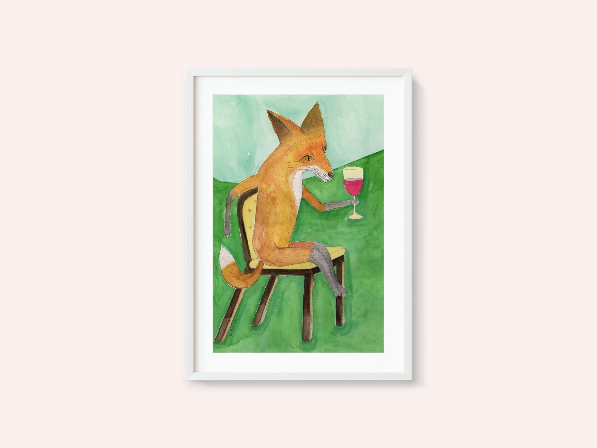 Mr. Fox drinking red wine