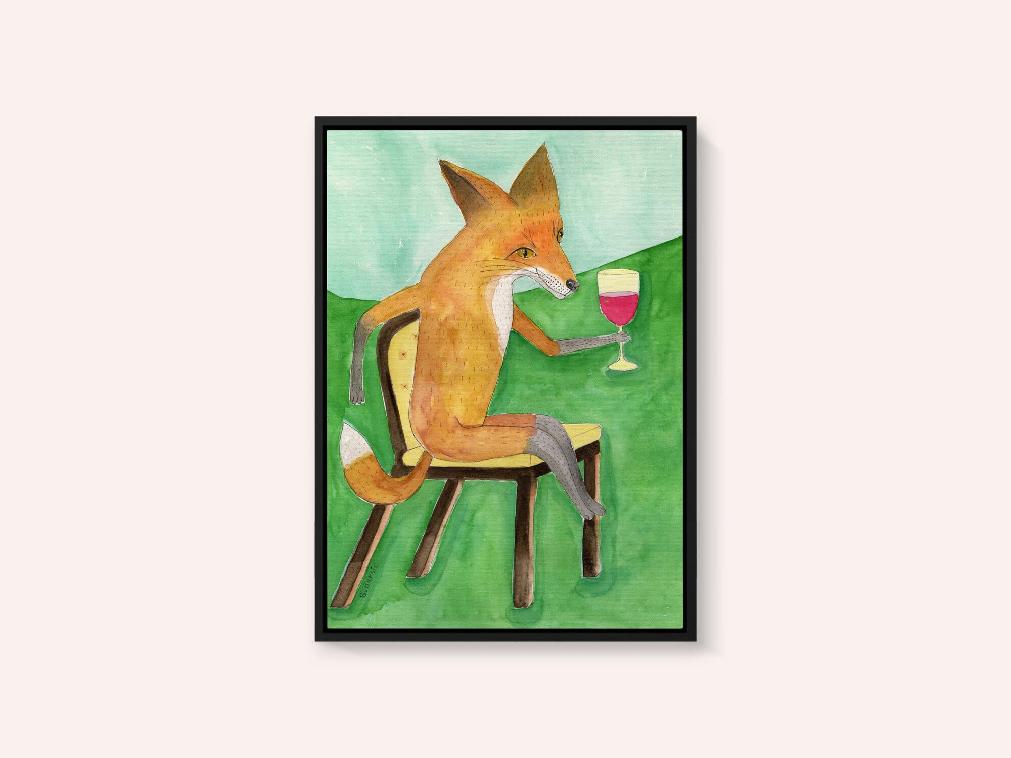 Mr. Fox drinking red wine