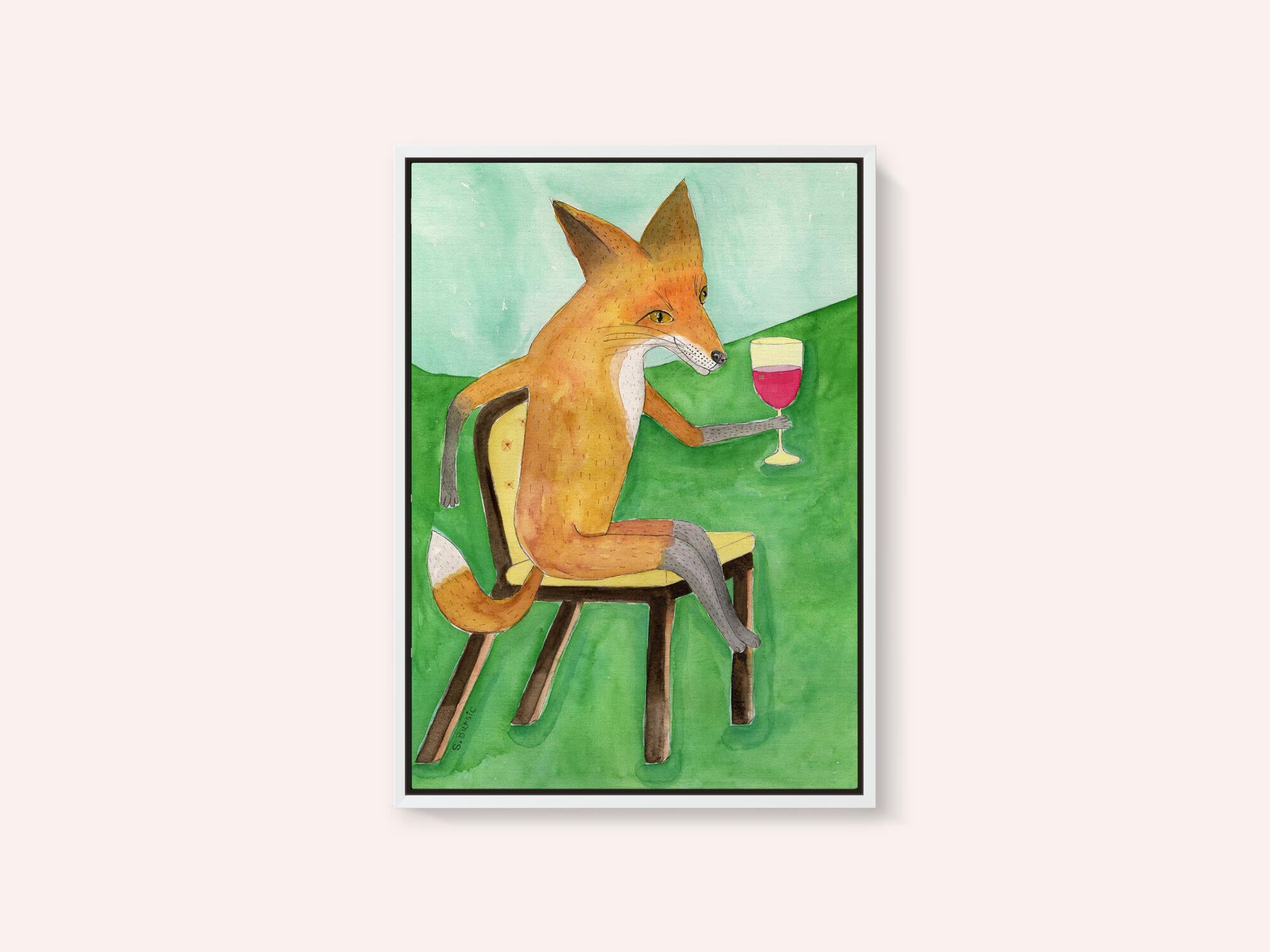 Mr. Fox drinking red wine