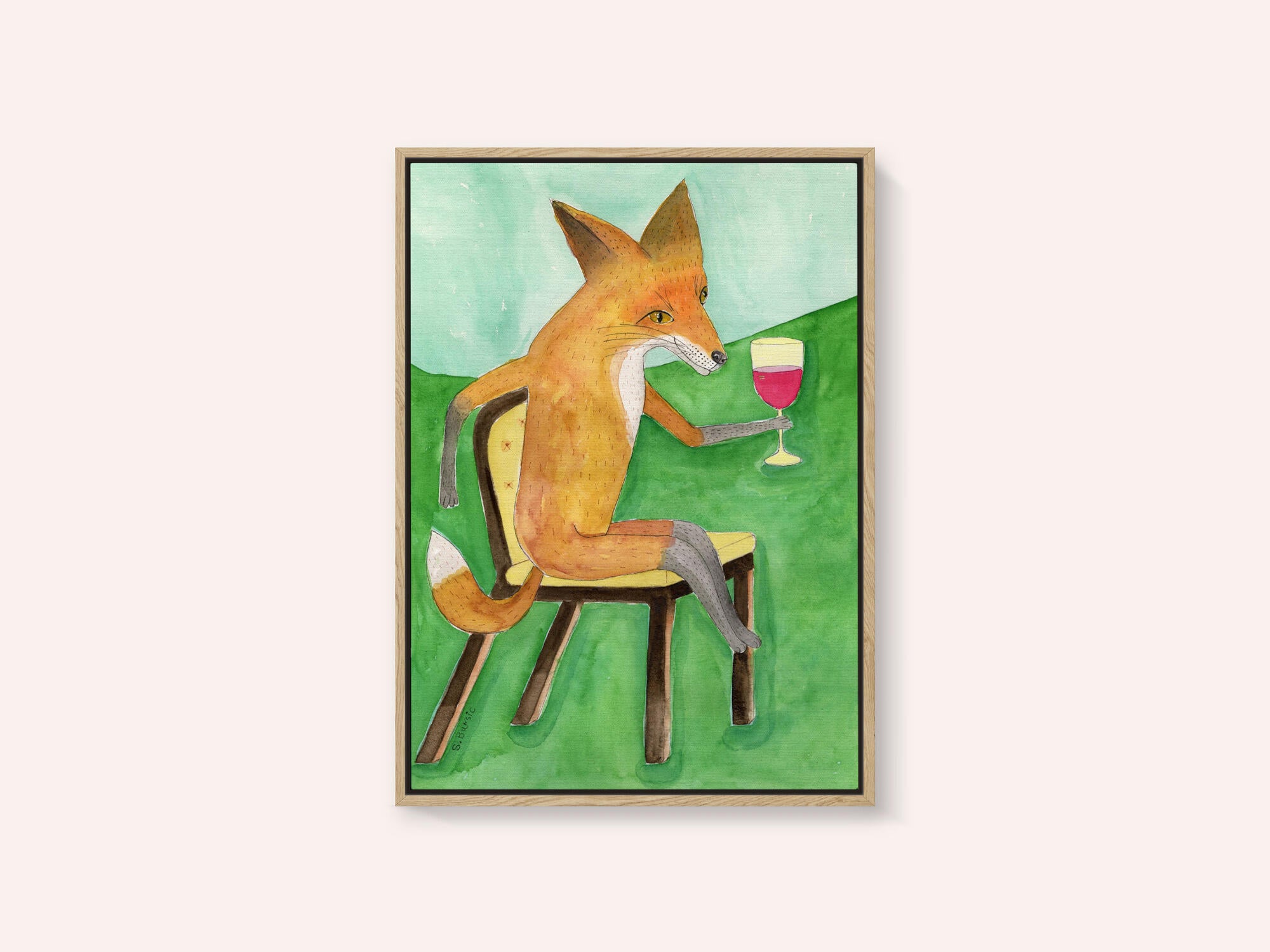 Mr. Fox drinking red wine