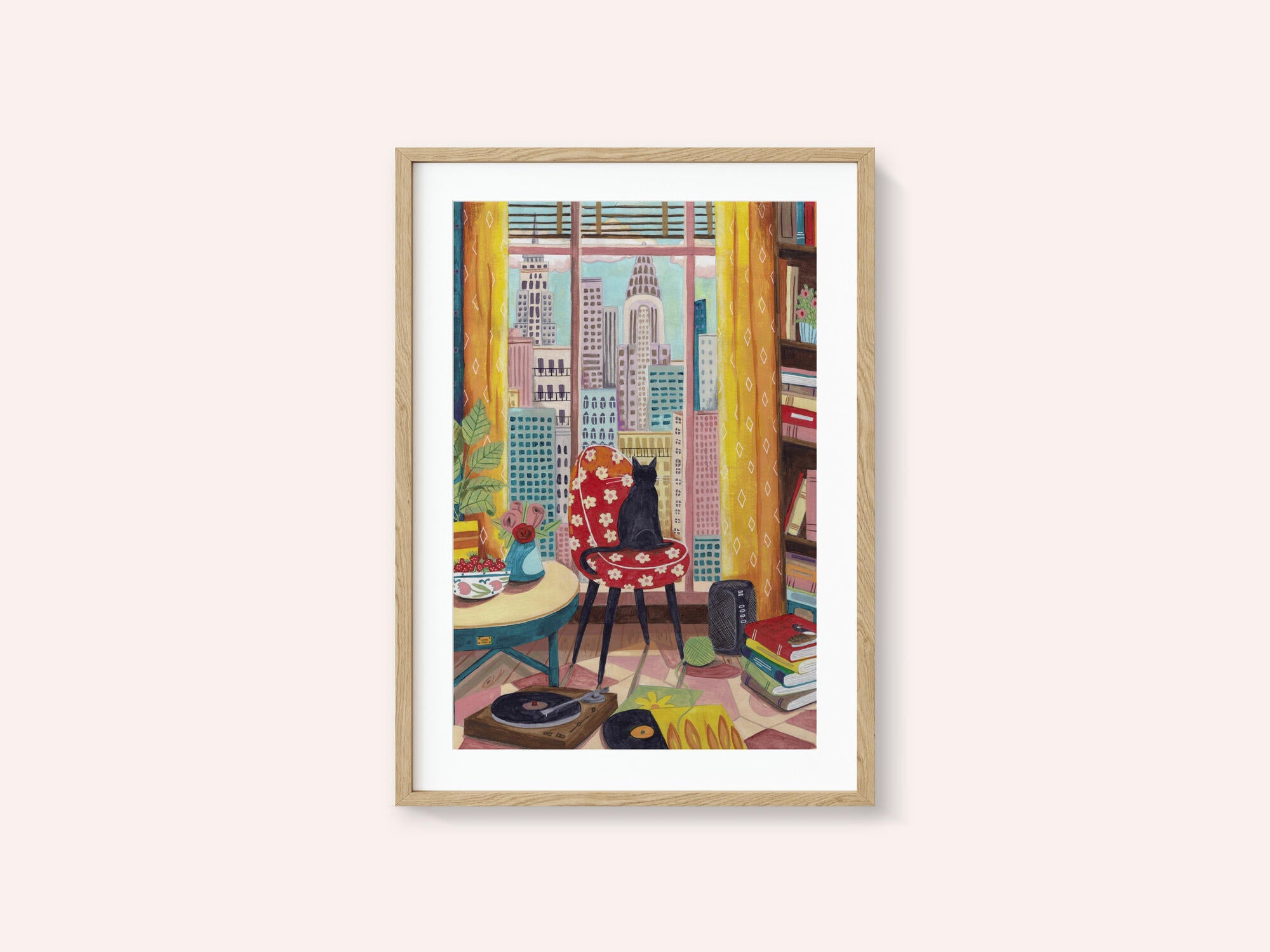 Cat in front of window in New York bright colours