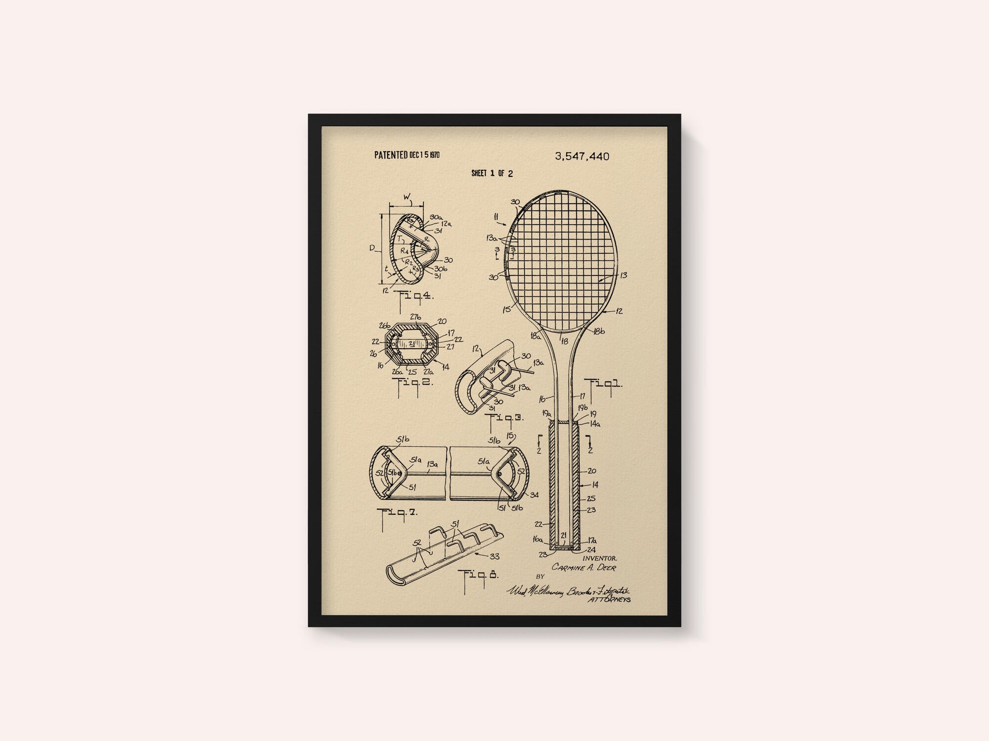 Tennis Racket Patent 1970
