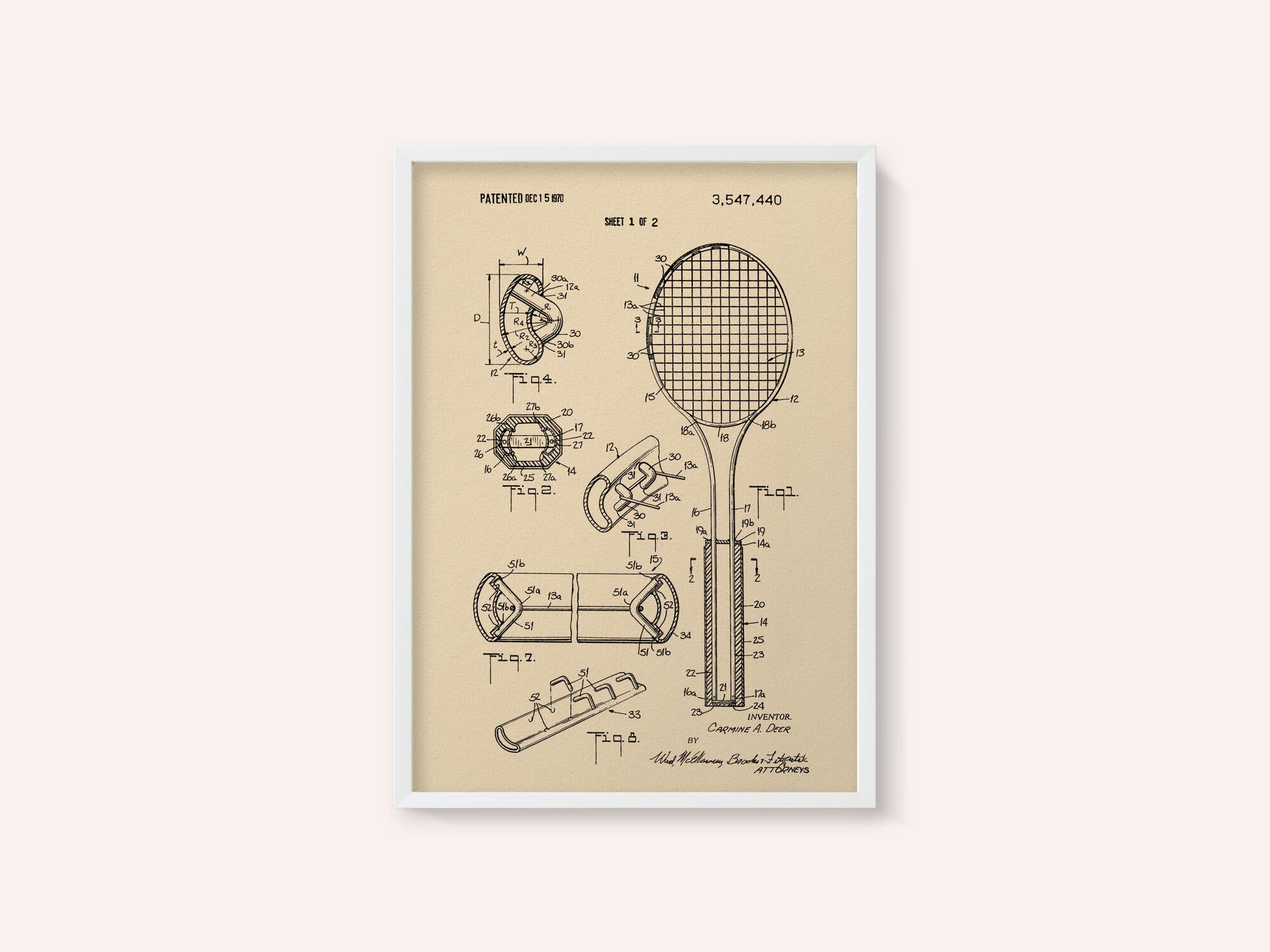 Tennis Racket Patent 1970