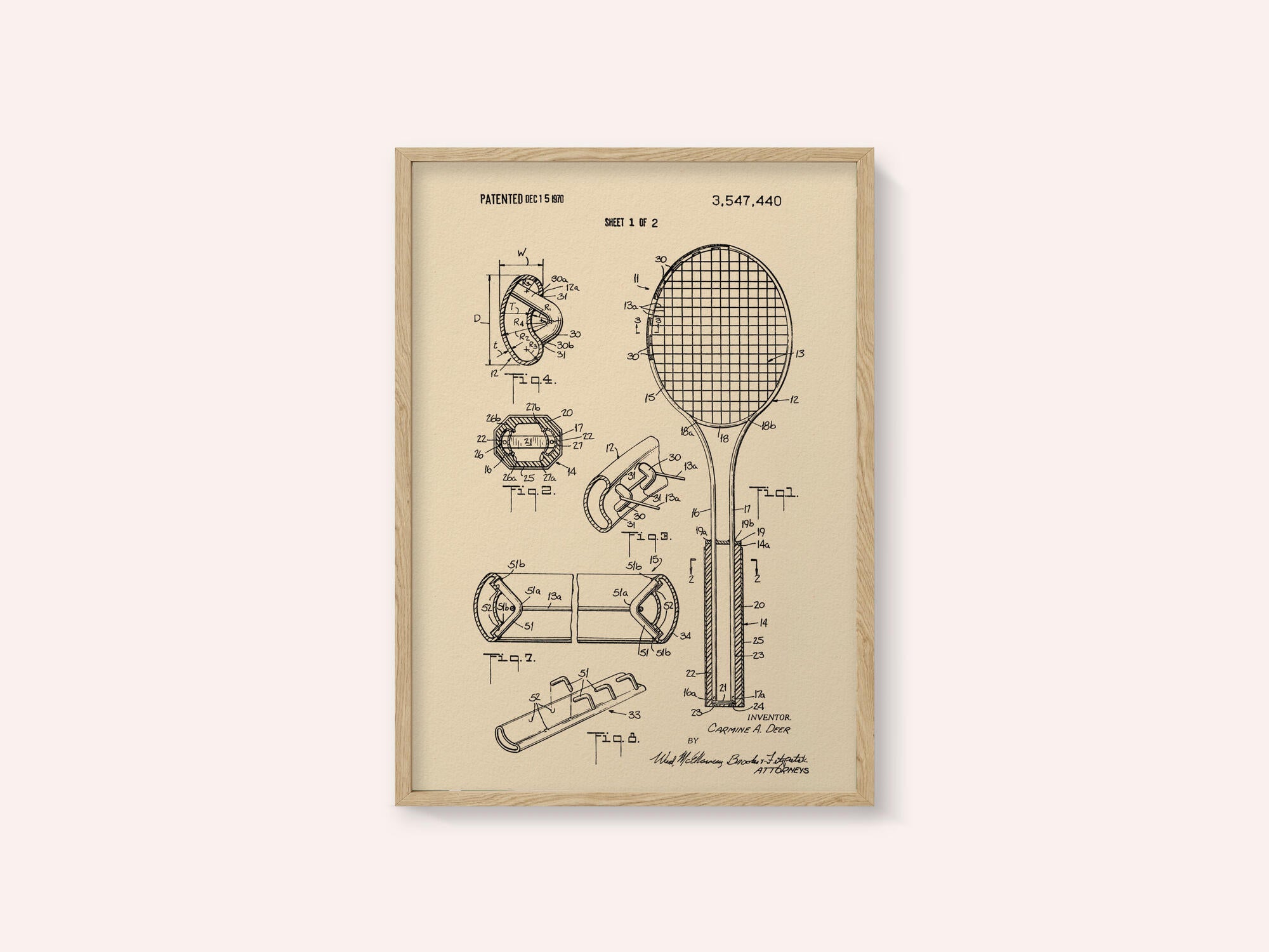 Tennis Racket Patent 1970