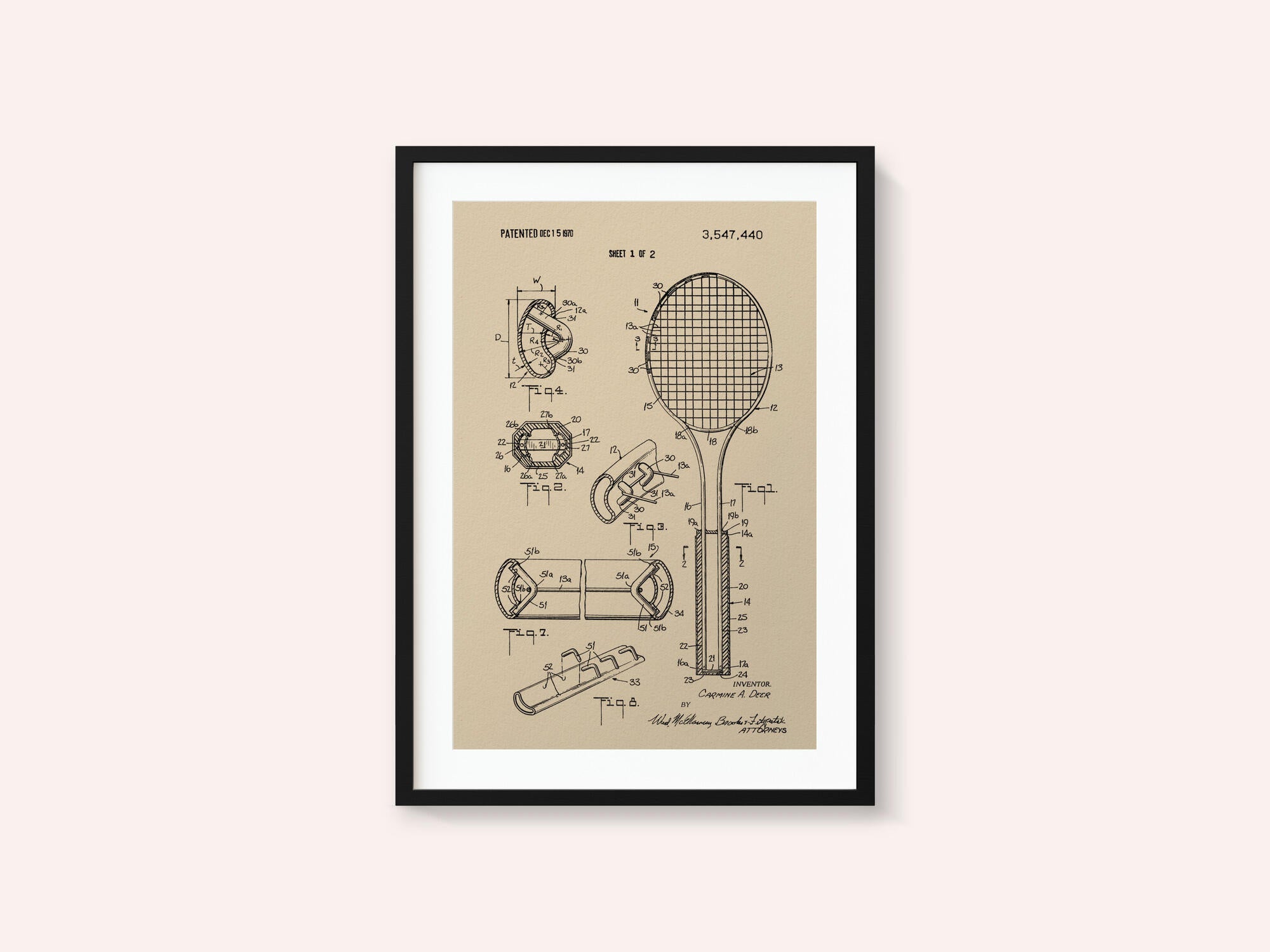 Tennis Racket Patent 1970