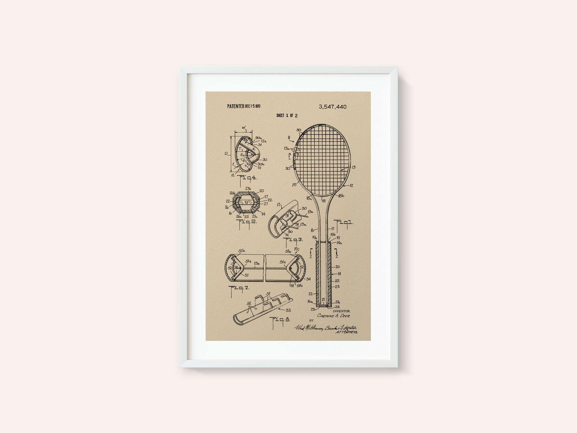 Tennis Racket Patent 1970