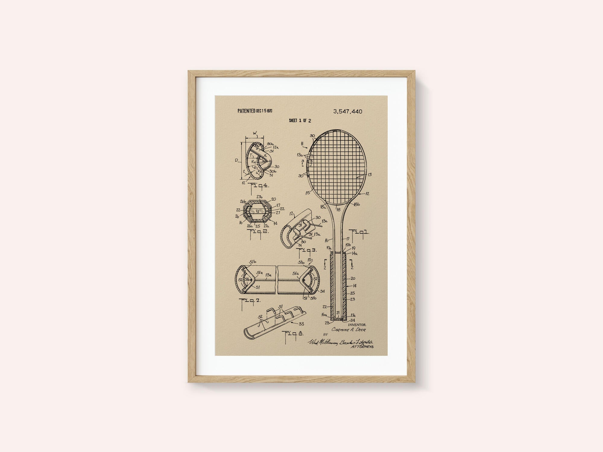 Tennis Racket Patent 1970