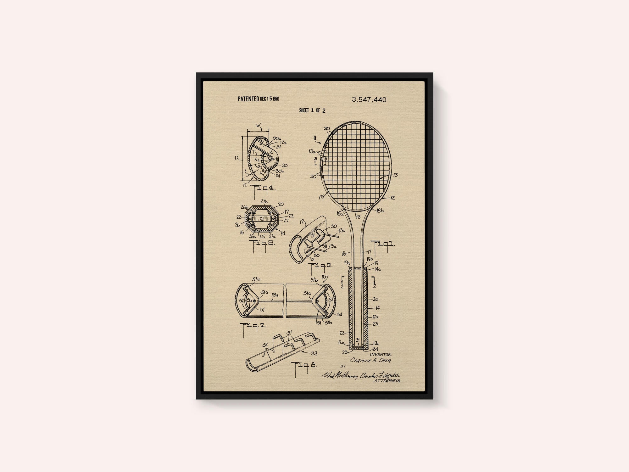 Tennis Racket Patent 1970