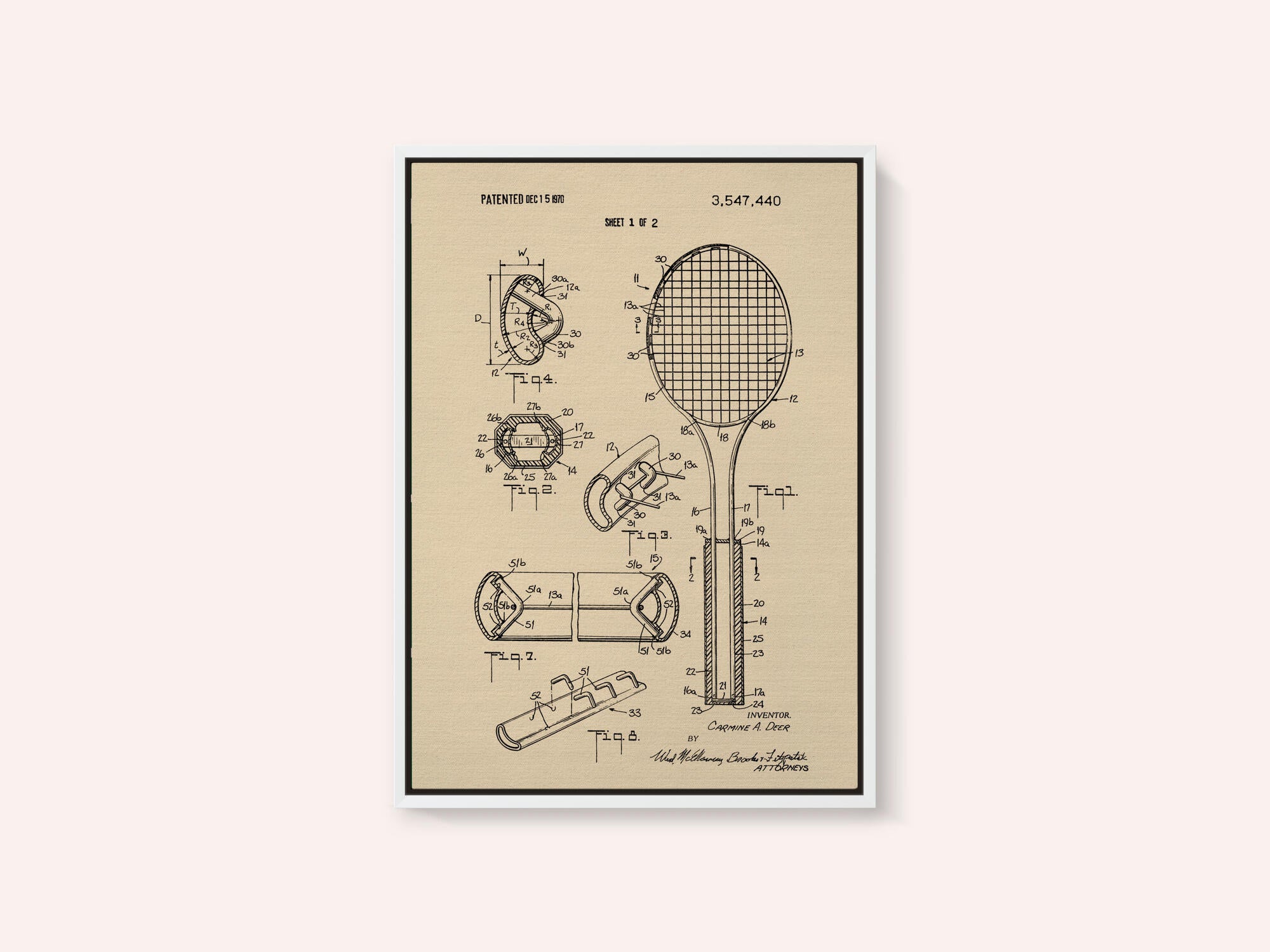 Tennis Racket Patent 1970