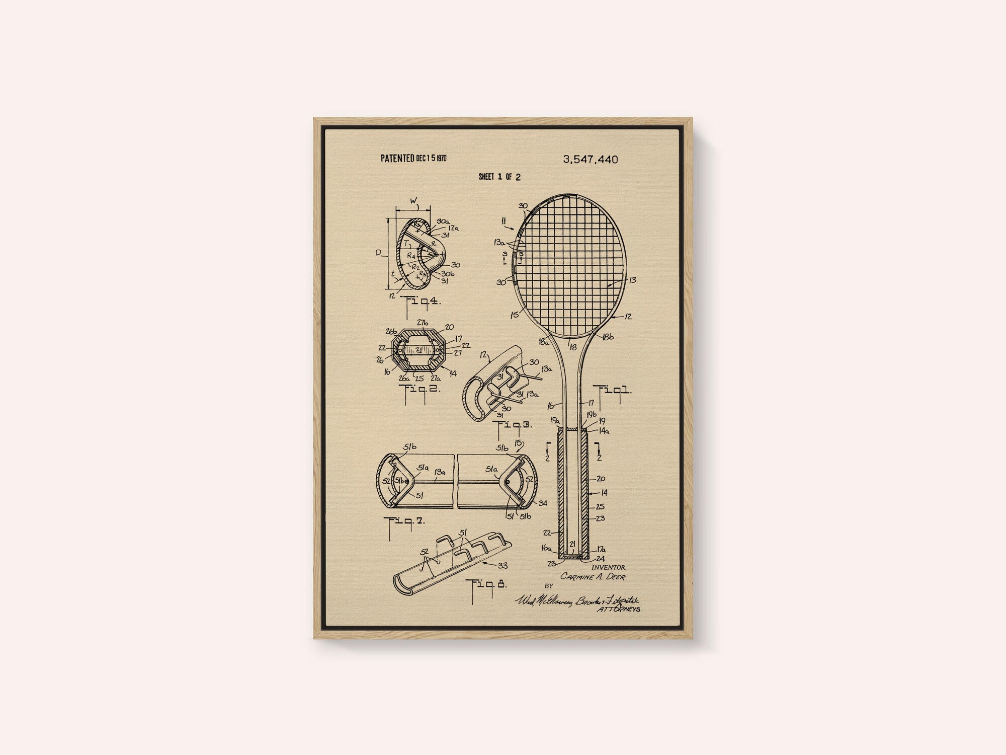 Tennis Racket Patent 1970