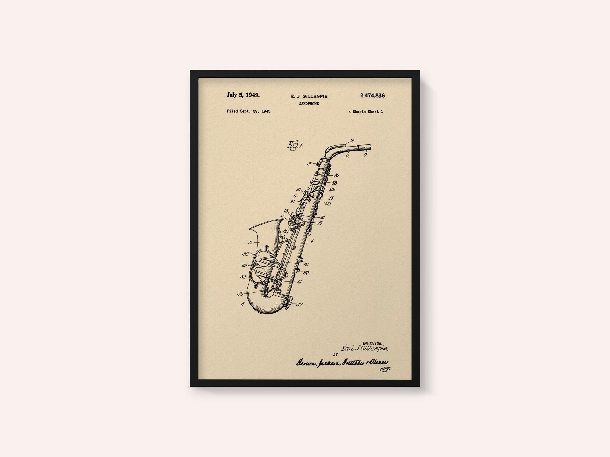 Saxophone Patent 1945