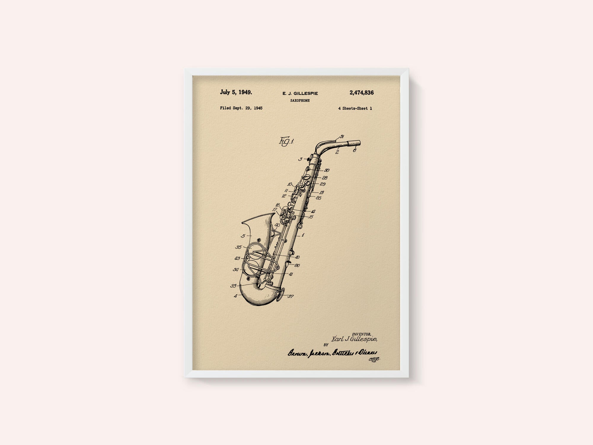 Saxophone Patent 1945