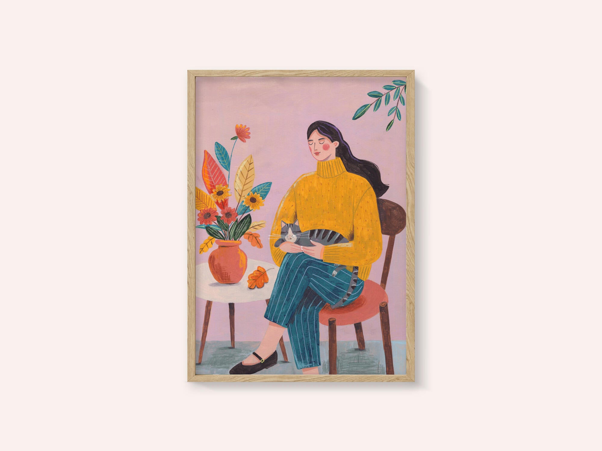 Woman with Cat and Autumn Bouquet