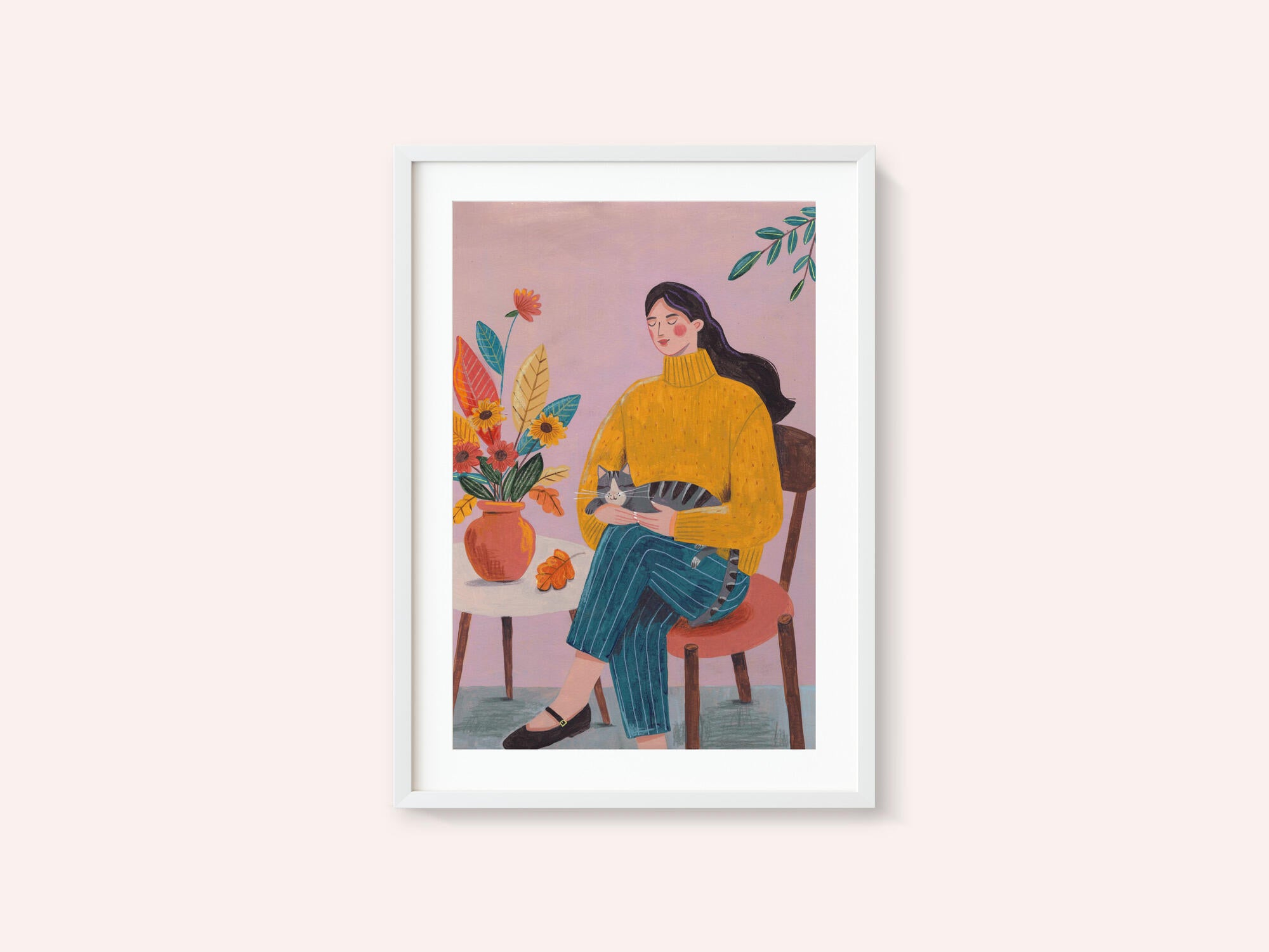 Woman with Cat and Autumn Bouquet