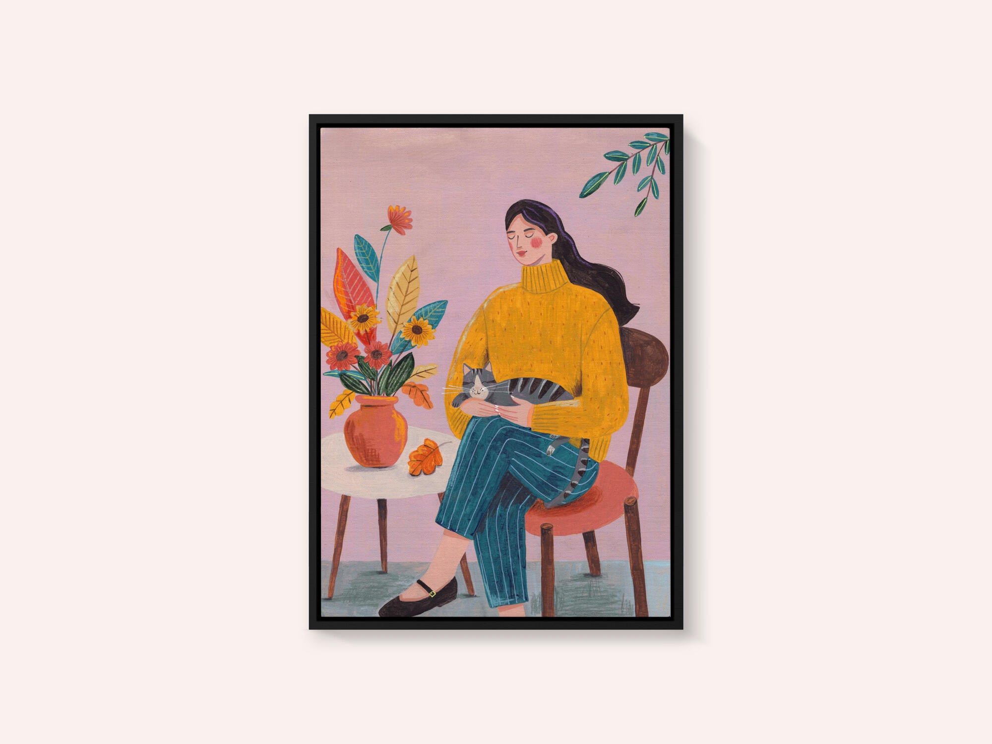 Woman with Cat and Autumn Bouquet