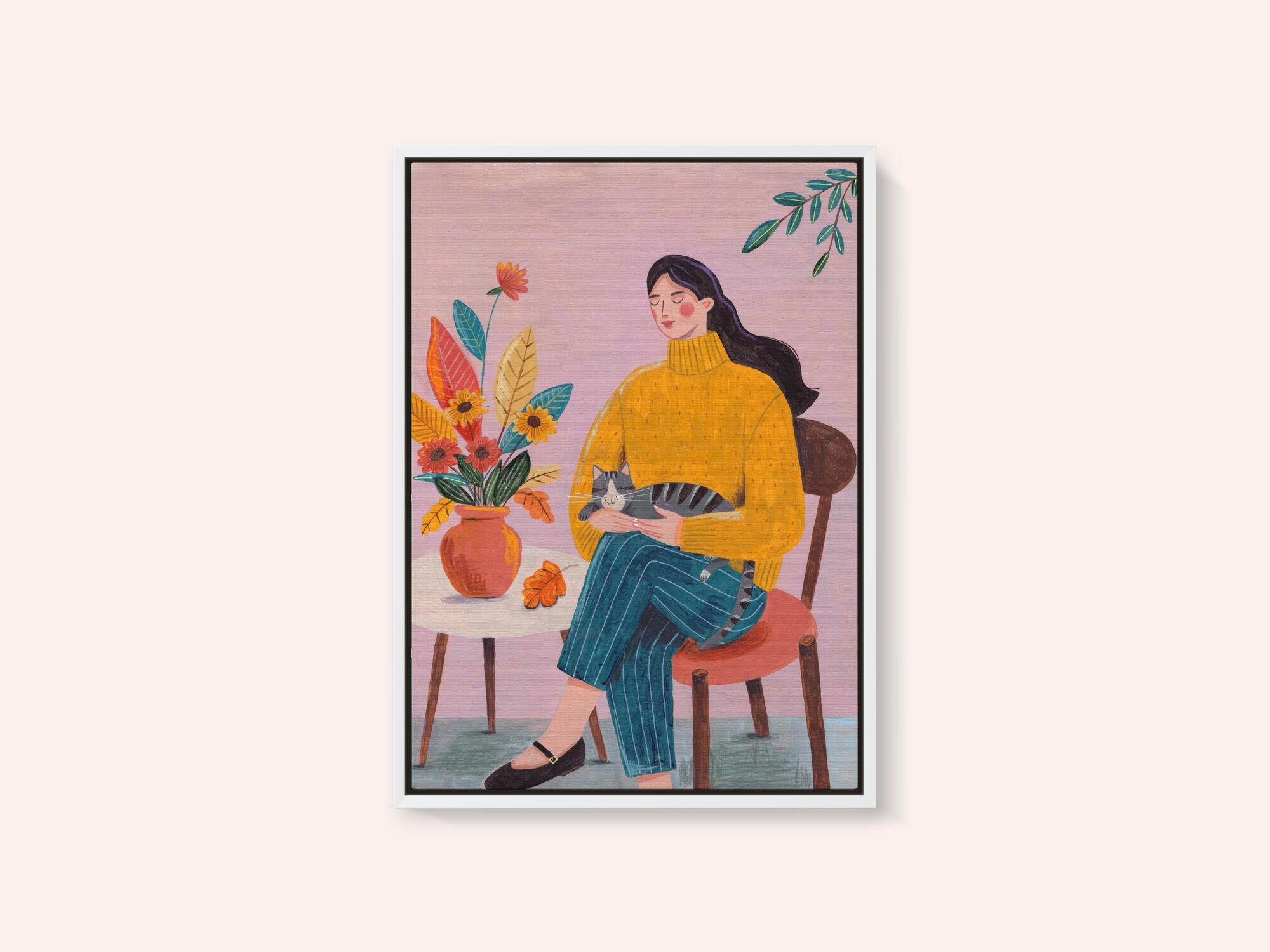 Woman with Cat and Autumn Bouquet