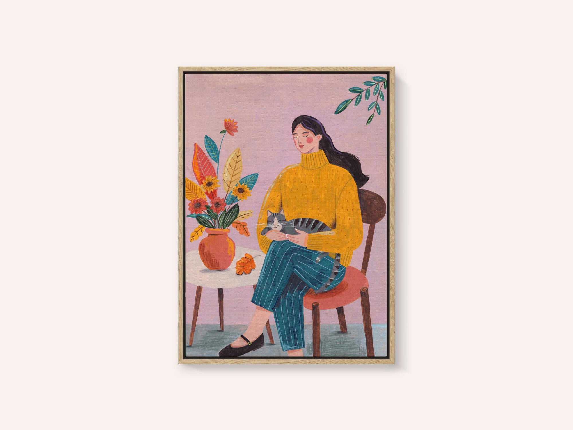 Woman with Cat and Autumn Bouquet