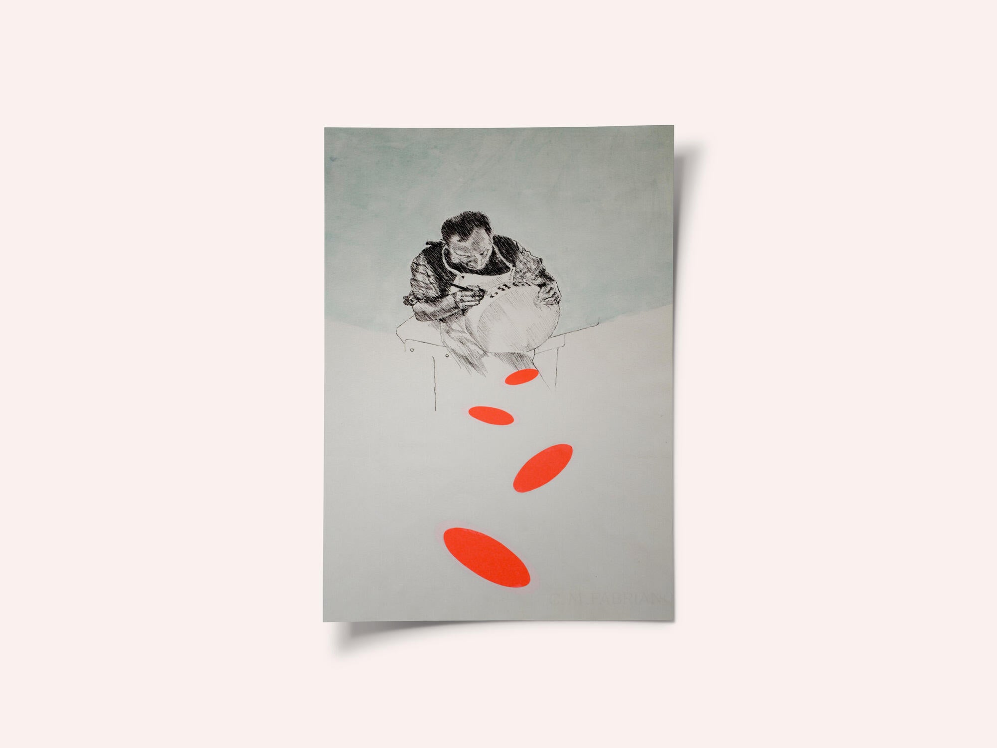 Man Drawing Orange Shapes