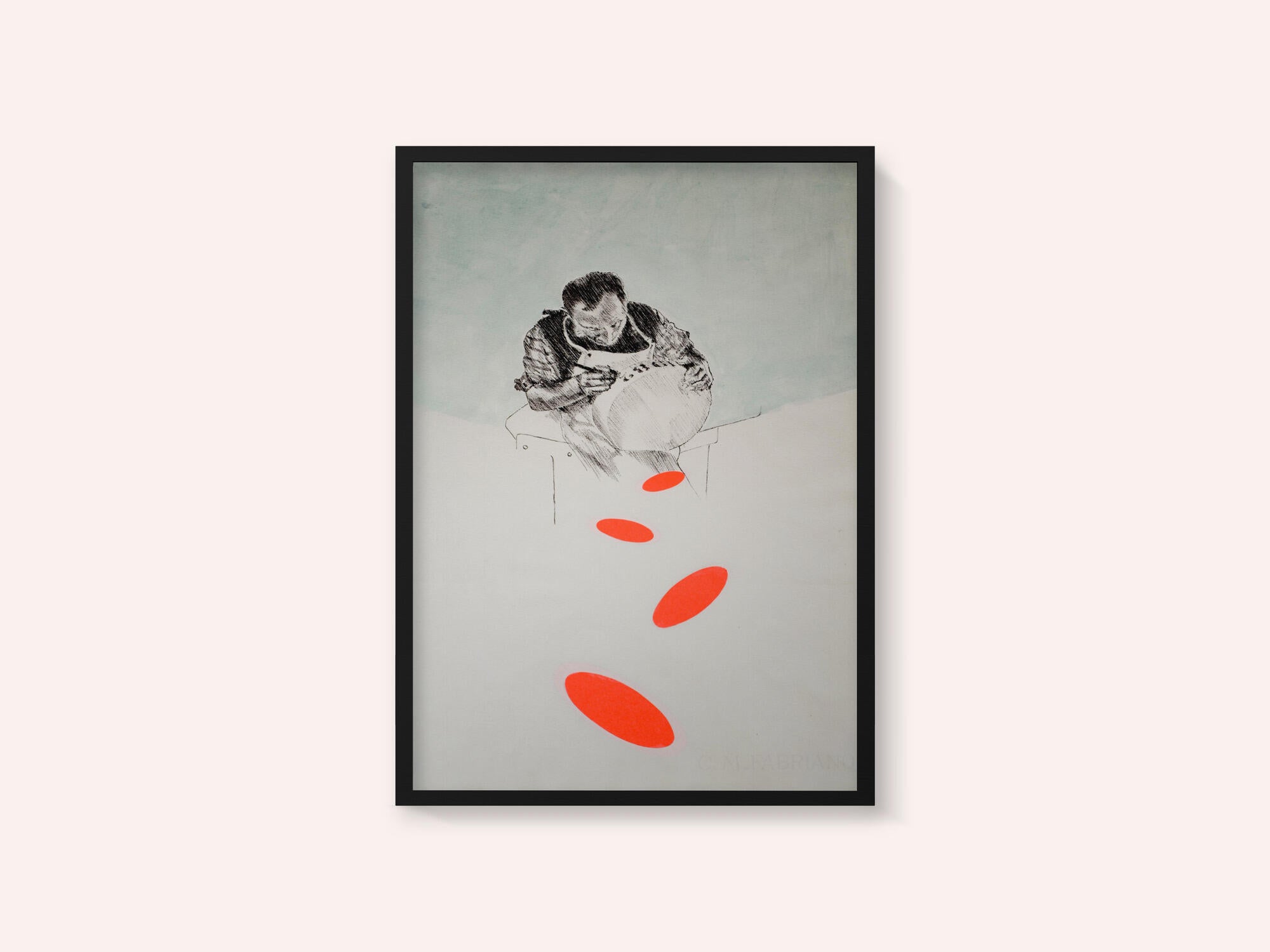 Man Drawing Orange Shapes