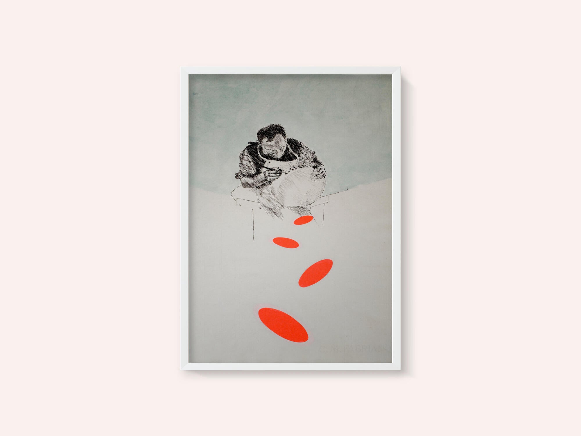 Man Drawing Orange Shapes