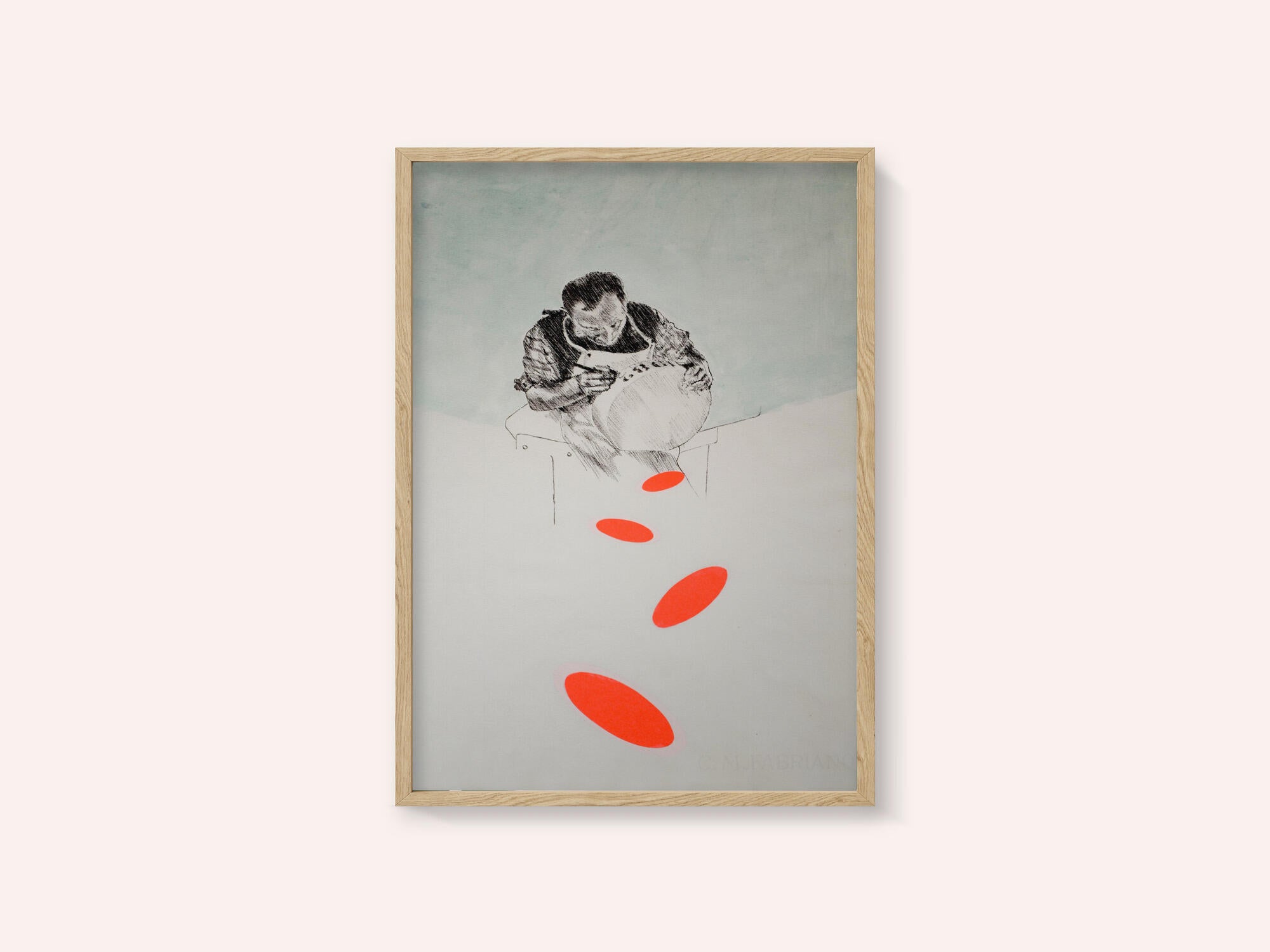 Man Drawing Orange Shapes