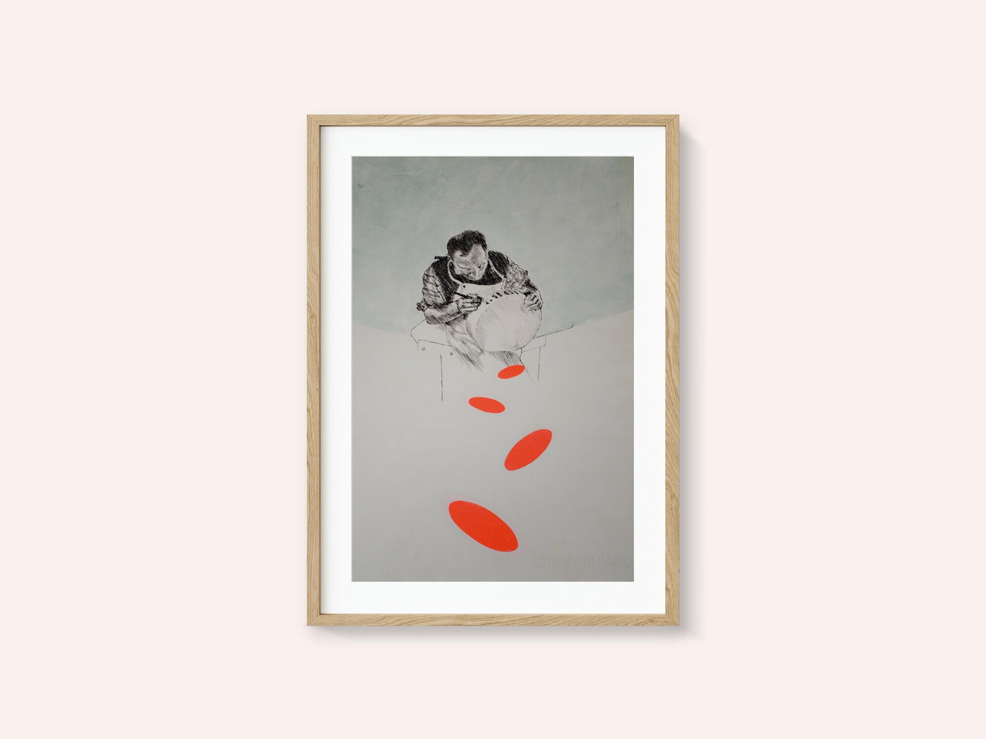 Man Drawing Orange Shapes